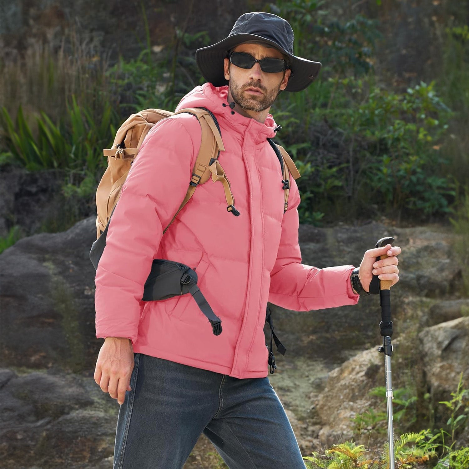 Men's Hooded Down Puffer Jacket, Water-Resistant & Windproof