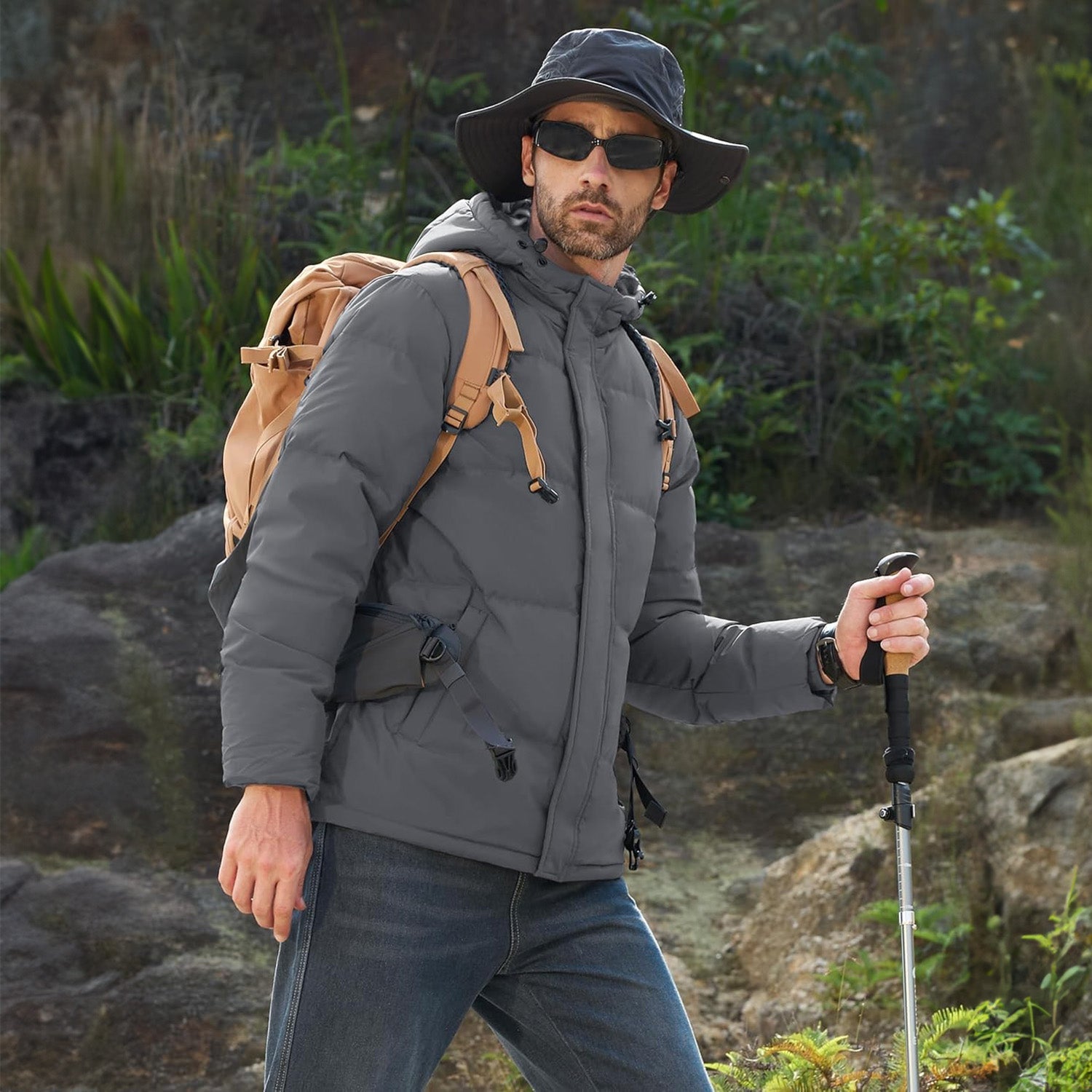 Men's Hooded Down Puffer Jacket, Water-Resistant & Windproof