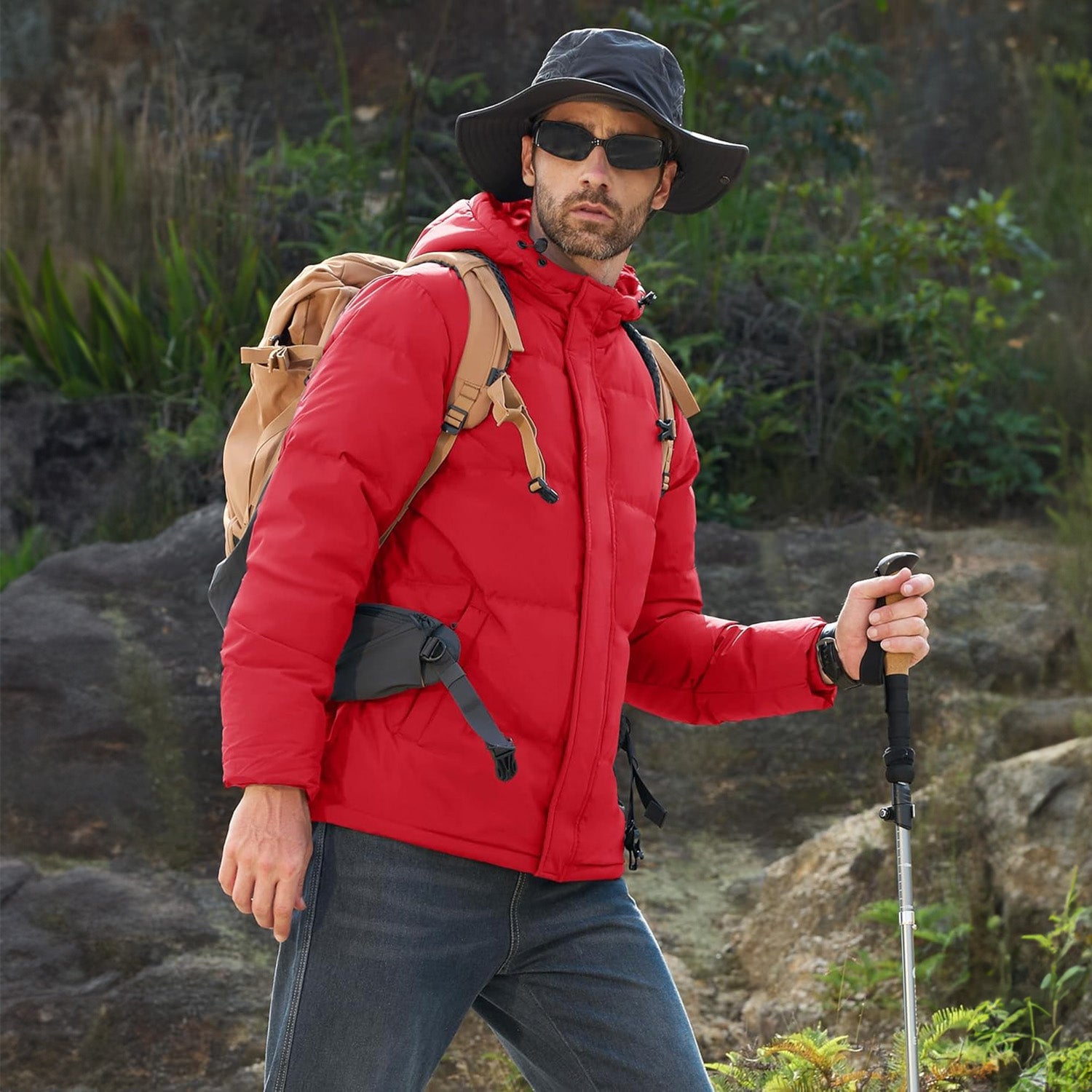 Men's Hooded Down Puffer Jacket, Water-Resistant & Windproof