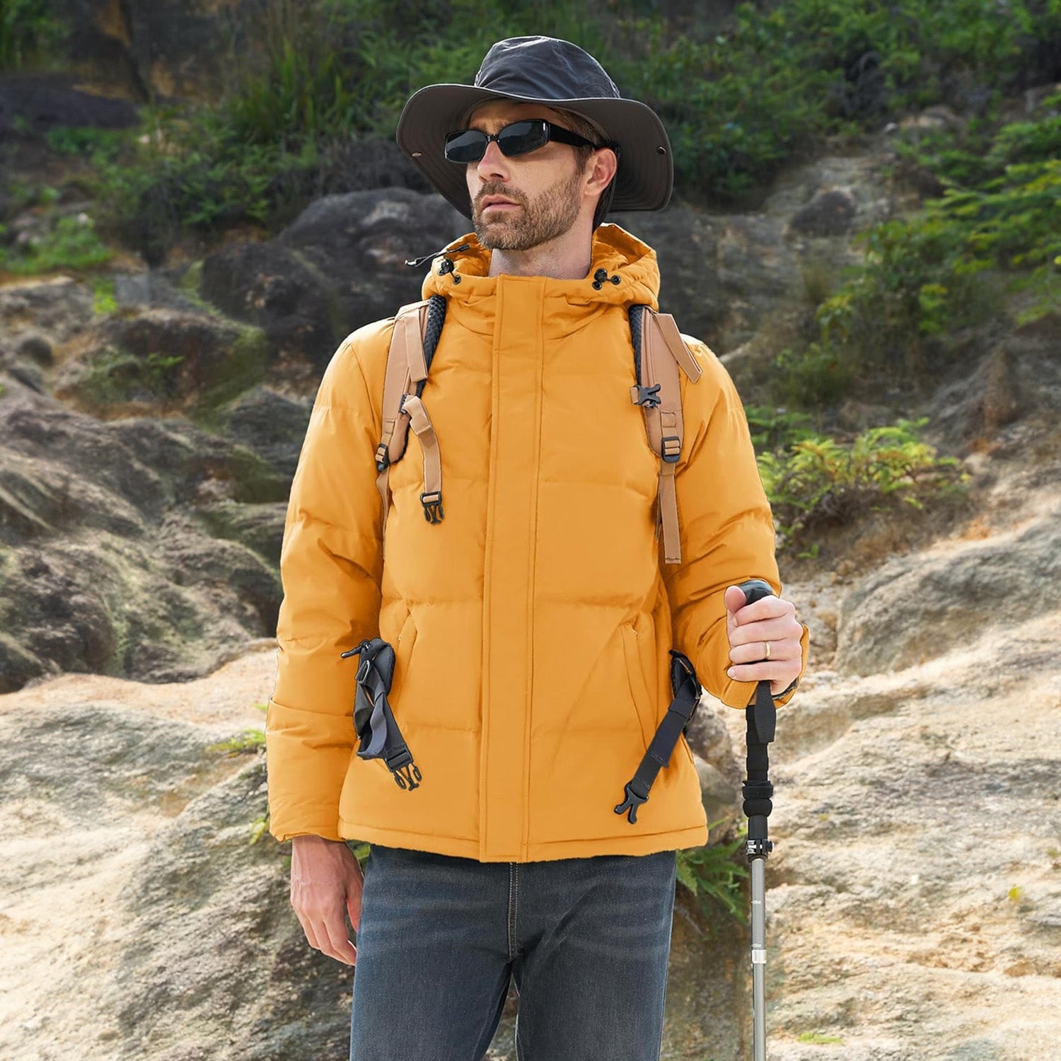 Men's Hooded Down Puffer Jacket, Water-Resistant & Windproof