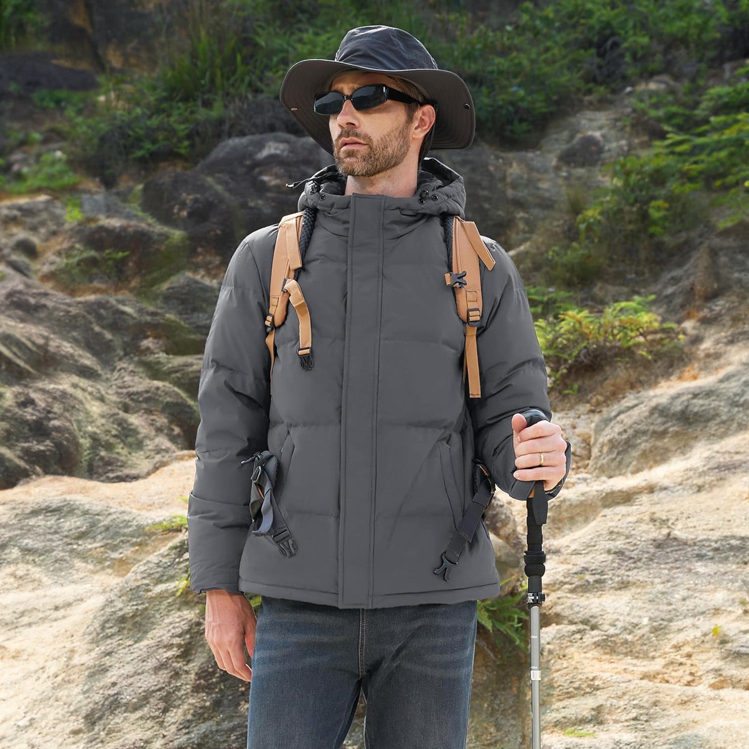 Men's Hooded Down Puffer Jacket, Water-Resistant & Windproof