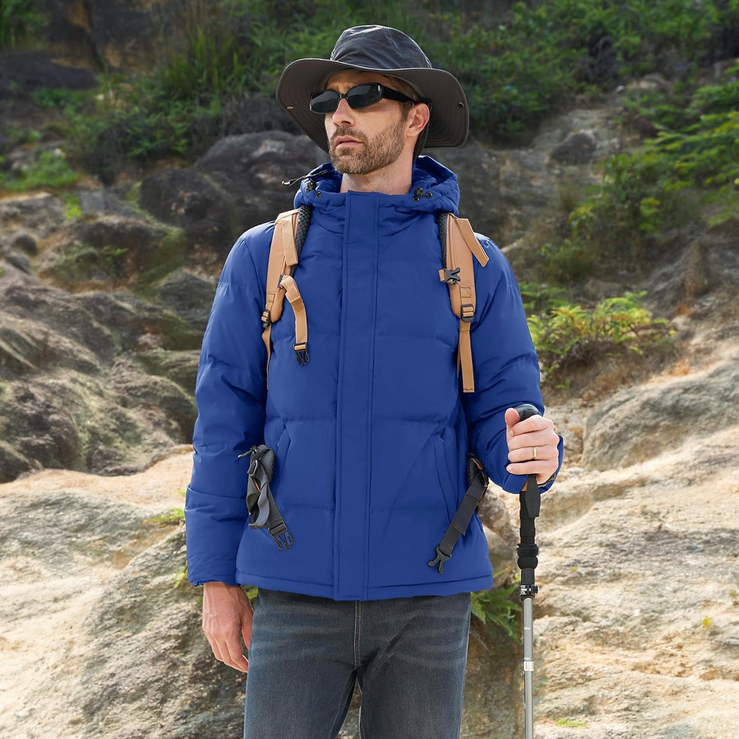 Men's Hooded Down Puffer Jacket, Water-Resistant & Windproof