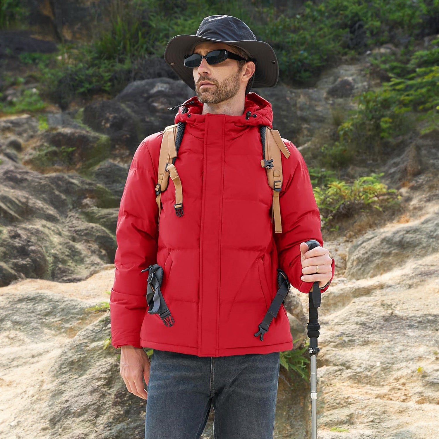 Men's Hooded Down Puffer Jacket, Water-Resistant & Windproof