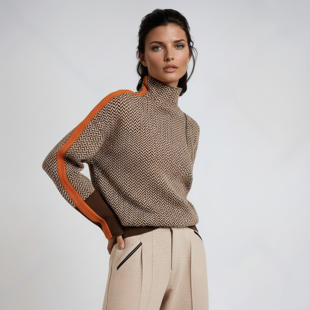 Bridget™ | High-Collar Sweater with Bold Stripes