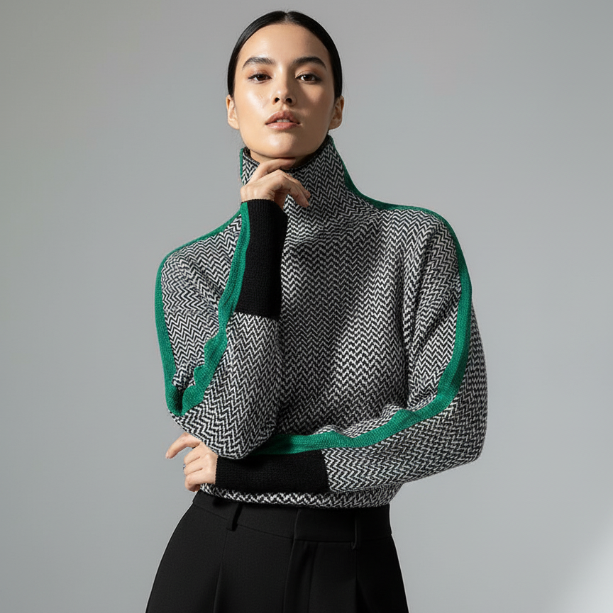 Bridget™ | High-Collar Sweater with Bold Stripes