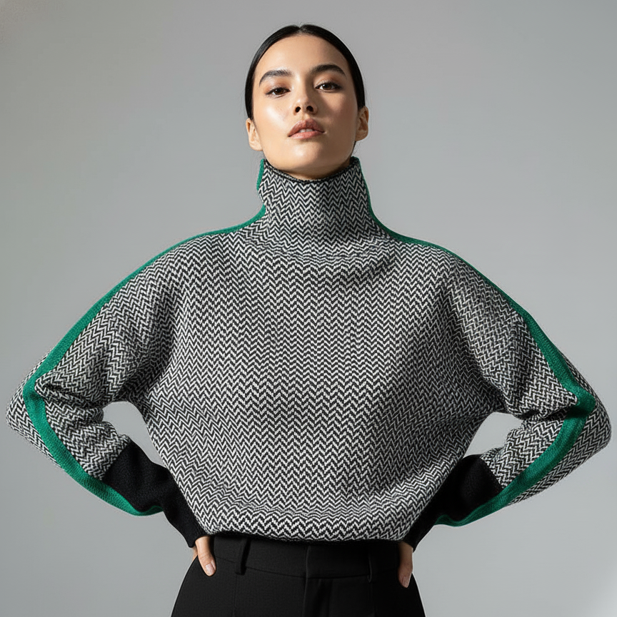 Bridget™ | High-Collar Sweater with Bold Stripes