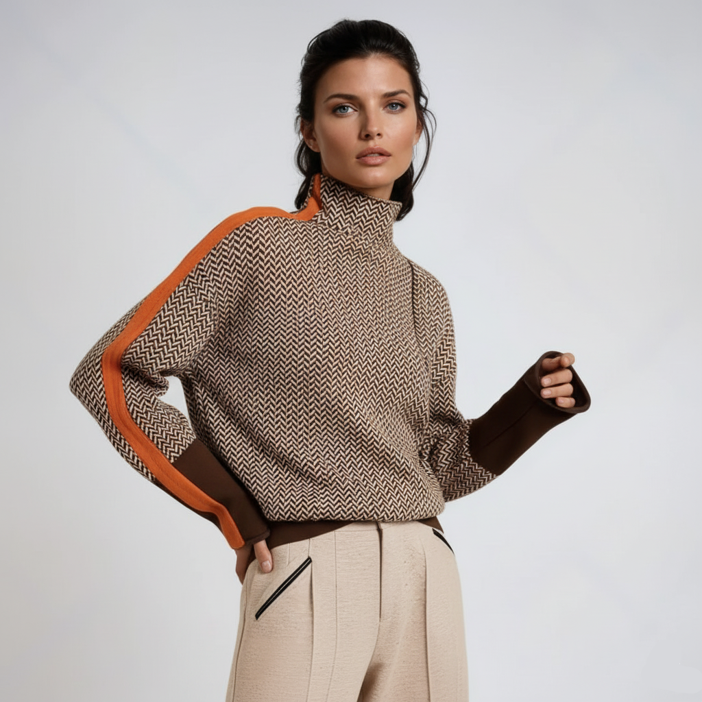 Bridget™ | High-Collar Sweater with Bold Stripes