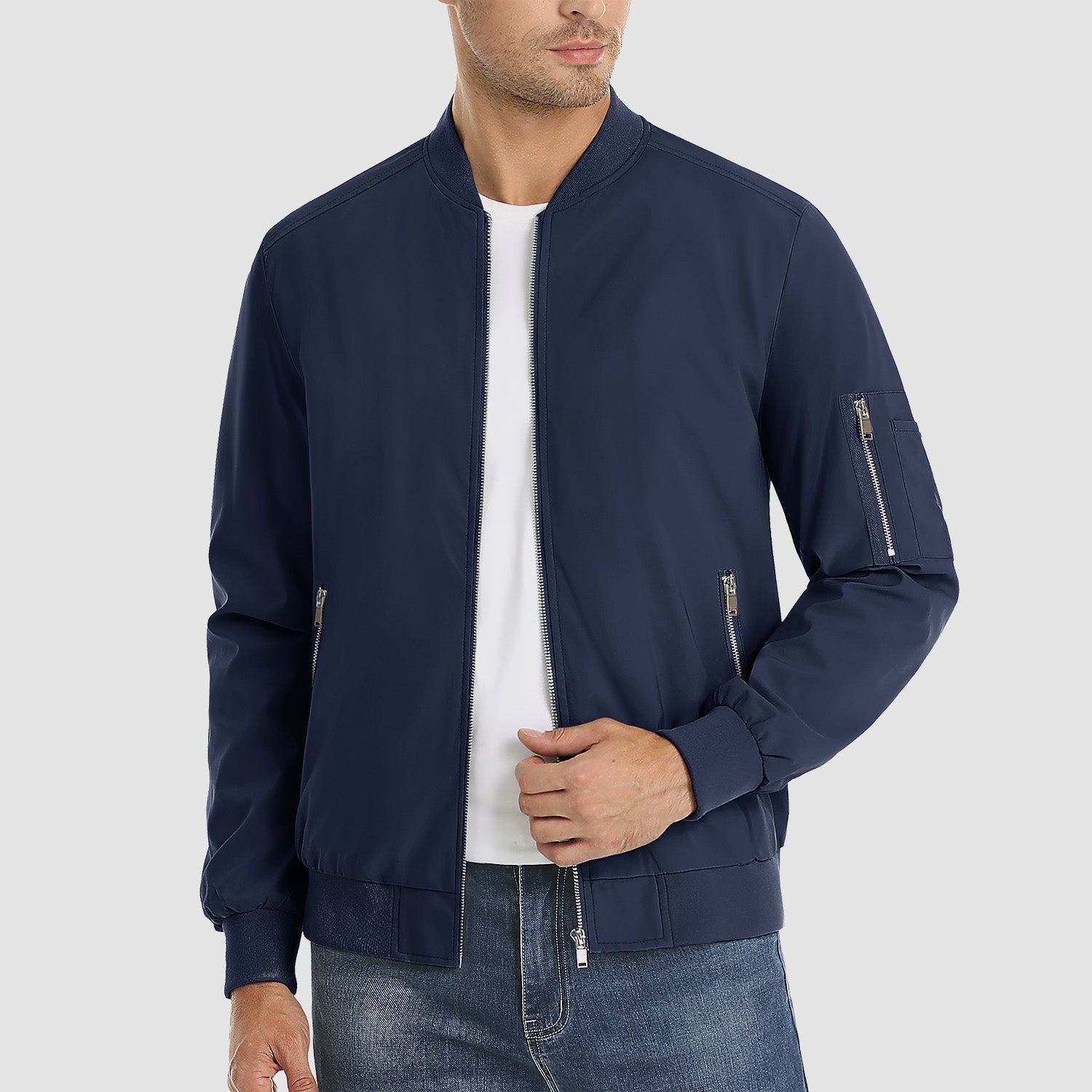 Men's Lightweight Zip-Up Bomber Jacket - Casual Windbreaker