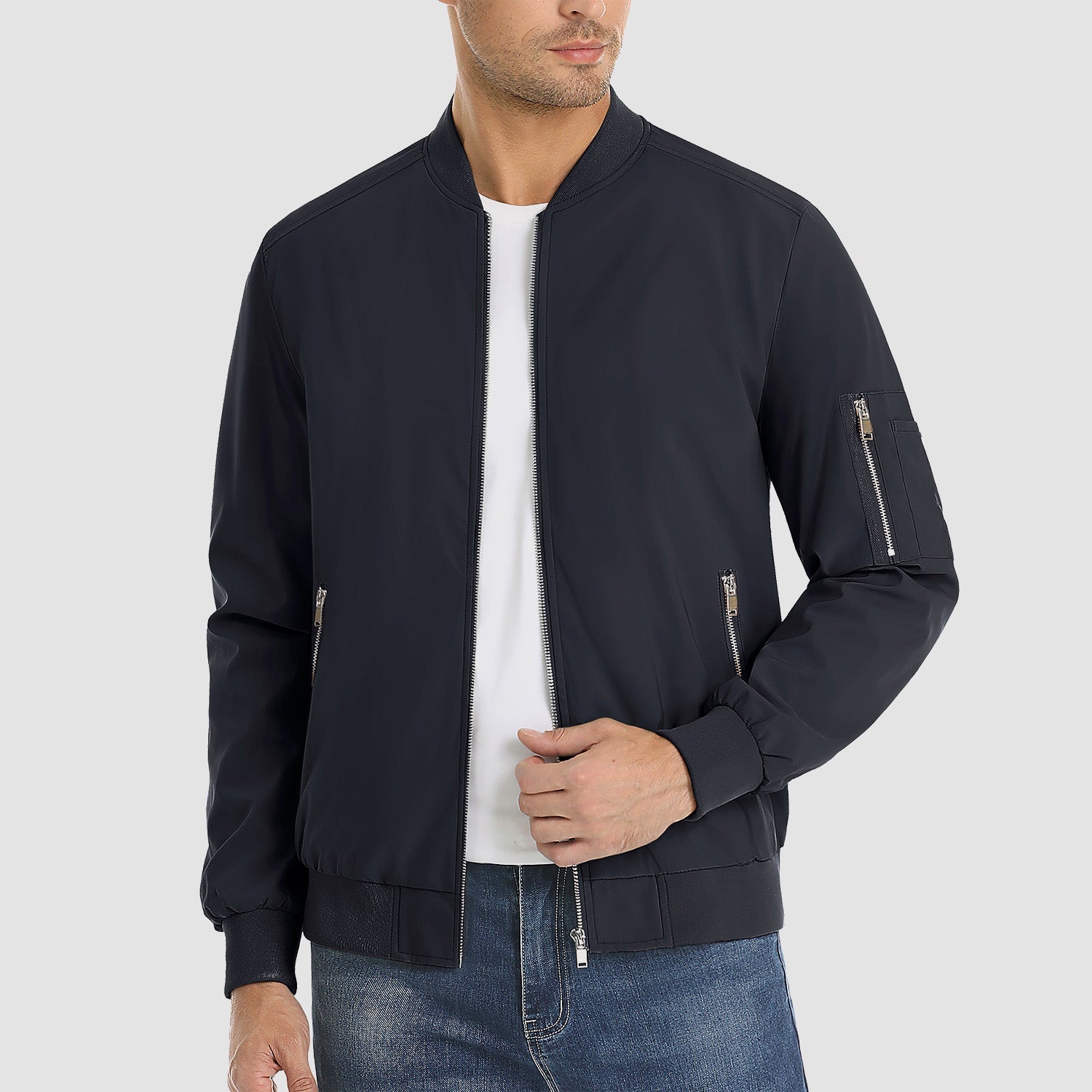 Men's Lightweight Zip-Up Bomber Jacket - Casual Windbreaker