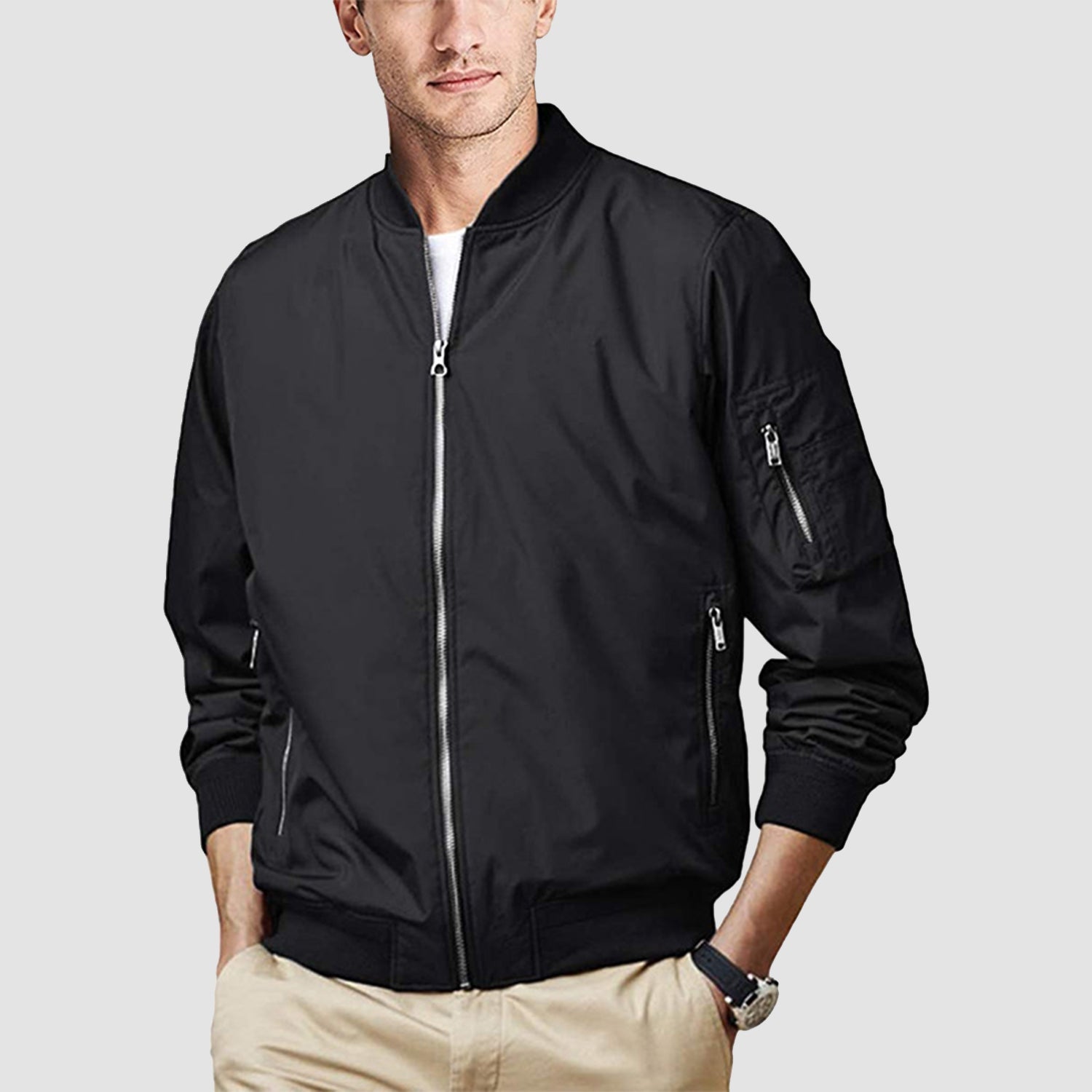 Men's Lightweight Zip-Up Bomber Jacket - Casual Windbreaker