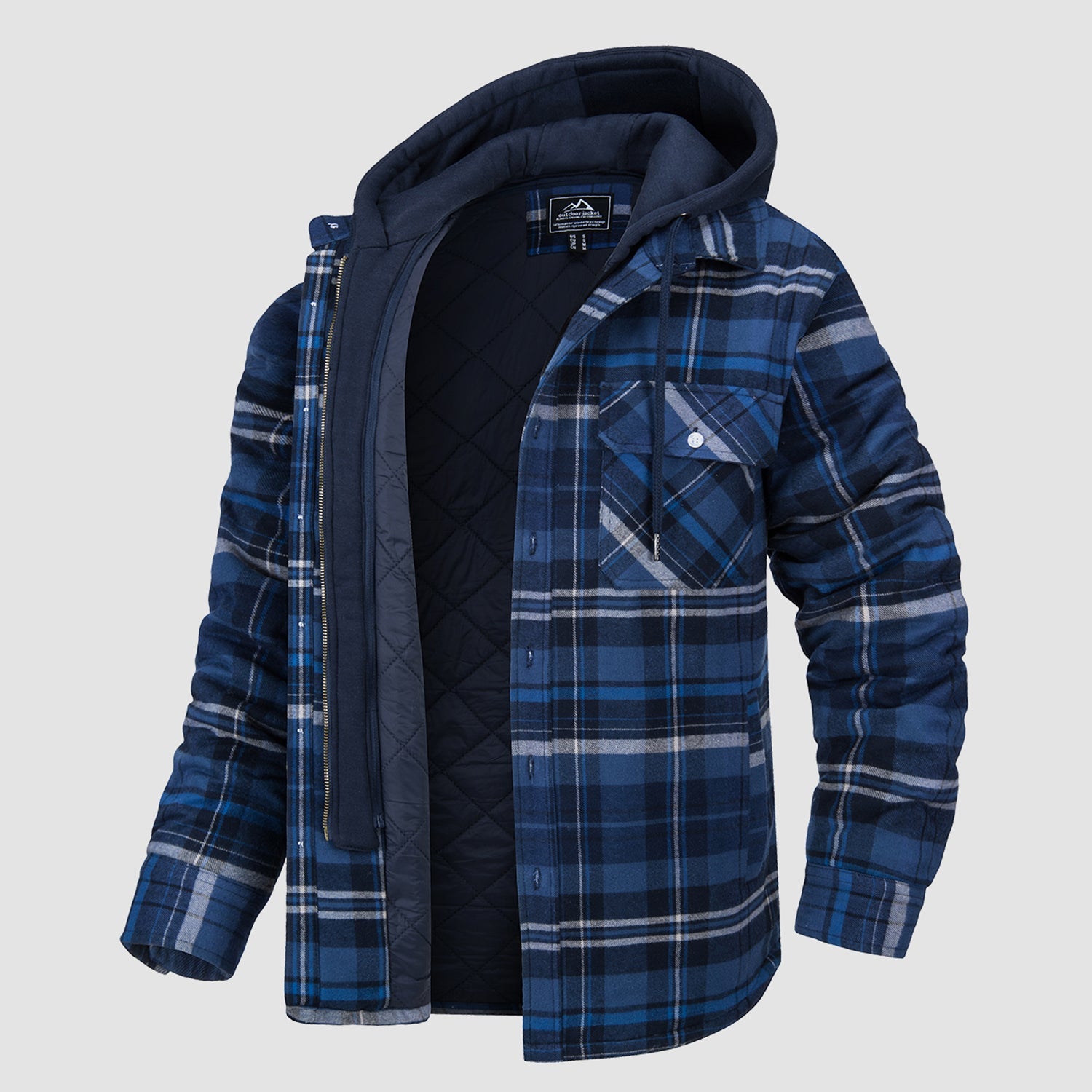 Men's Flannel Jacket with Removable Hood & 5 Pockets