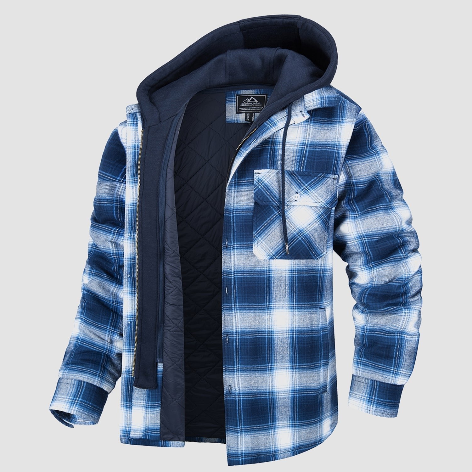 Men's Flannel Jacket with Removable Hood & 5 Pockets