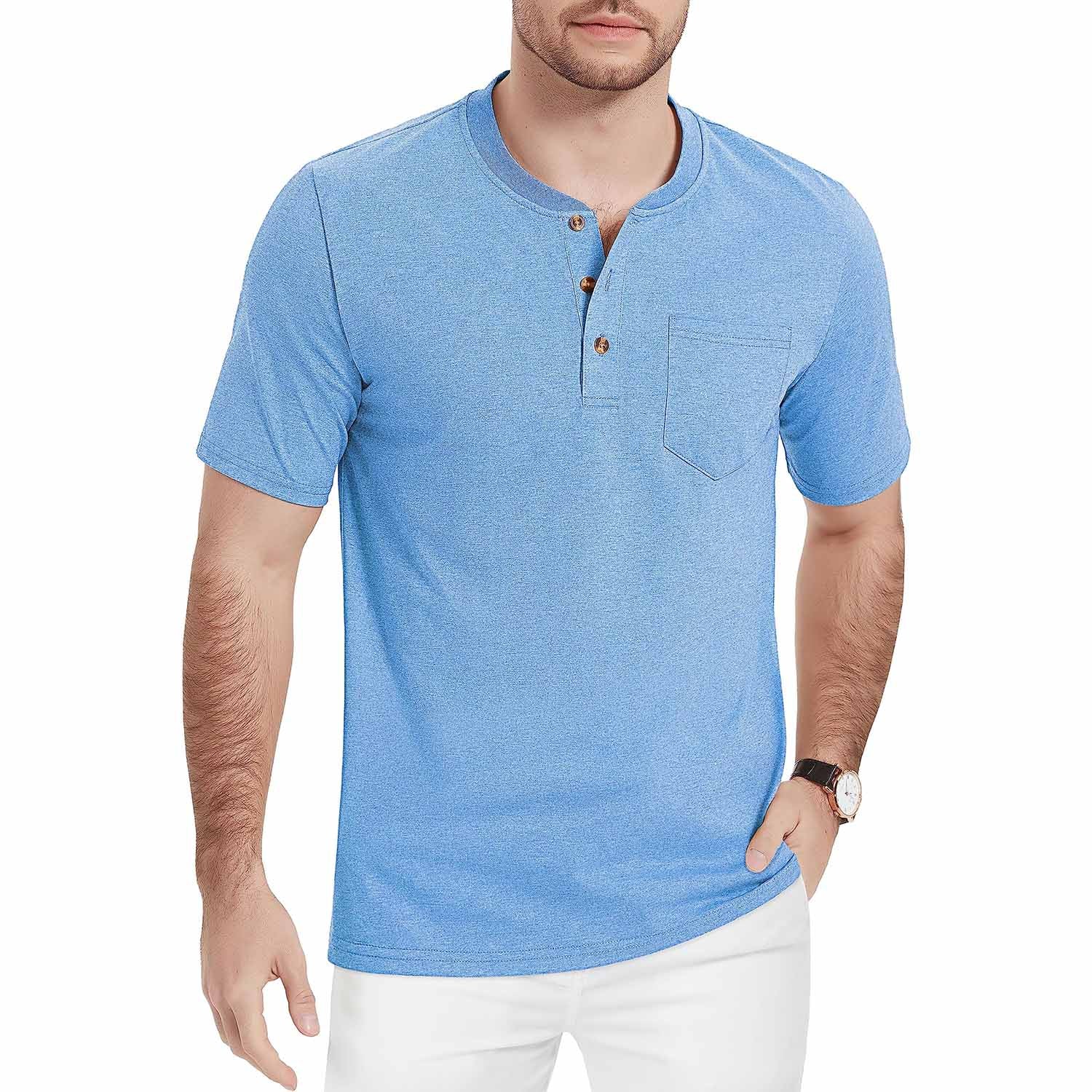Men's Slim Fit Short Sleeve Sun Protection Henley Shirt