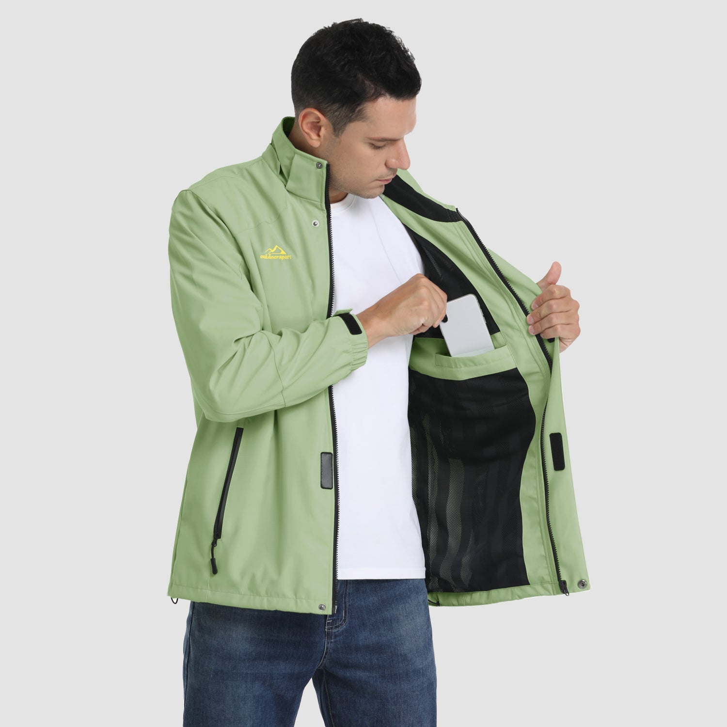 Men's Lightweight Rain Jacket with Detachable Hood for Hiking