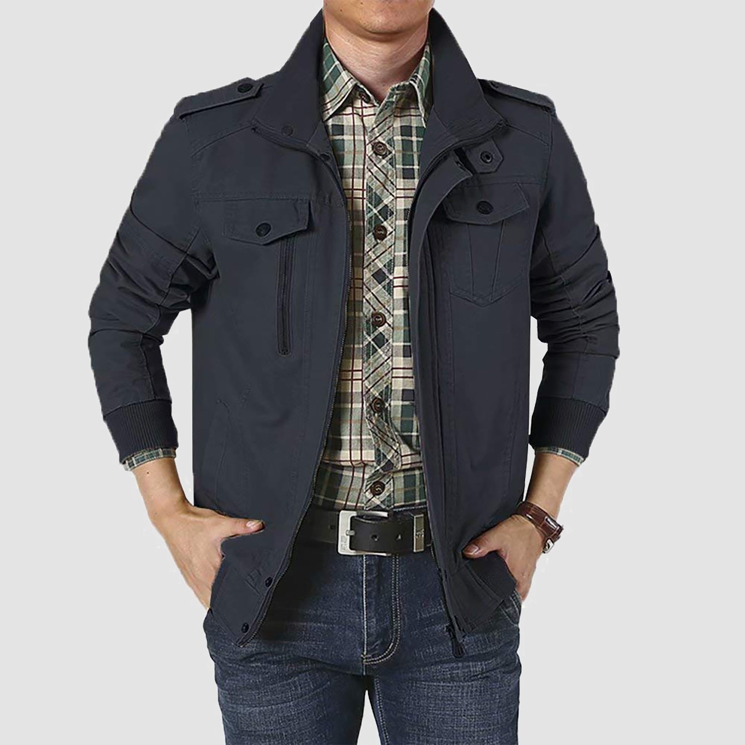 Men's Cotton Military Bomber Lightweight Zip-Up Jacket
