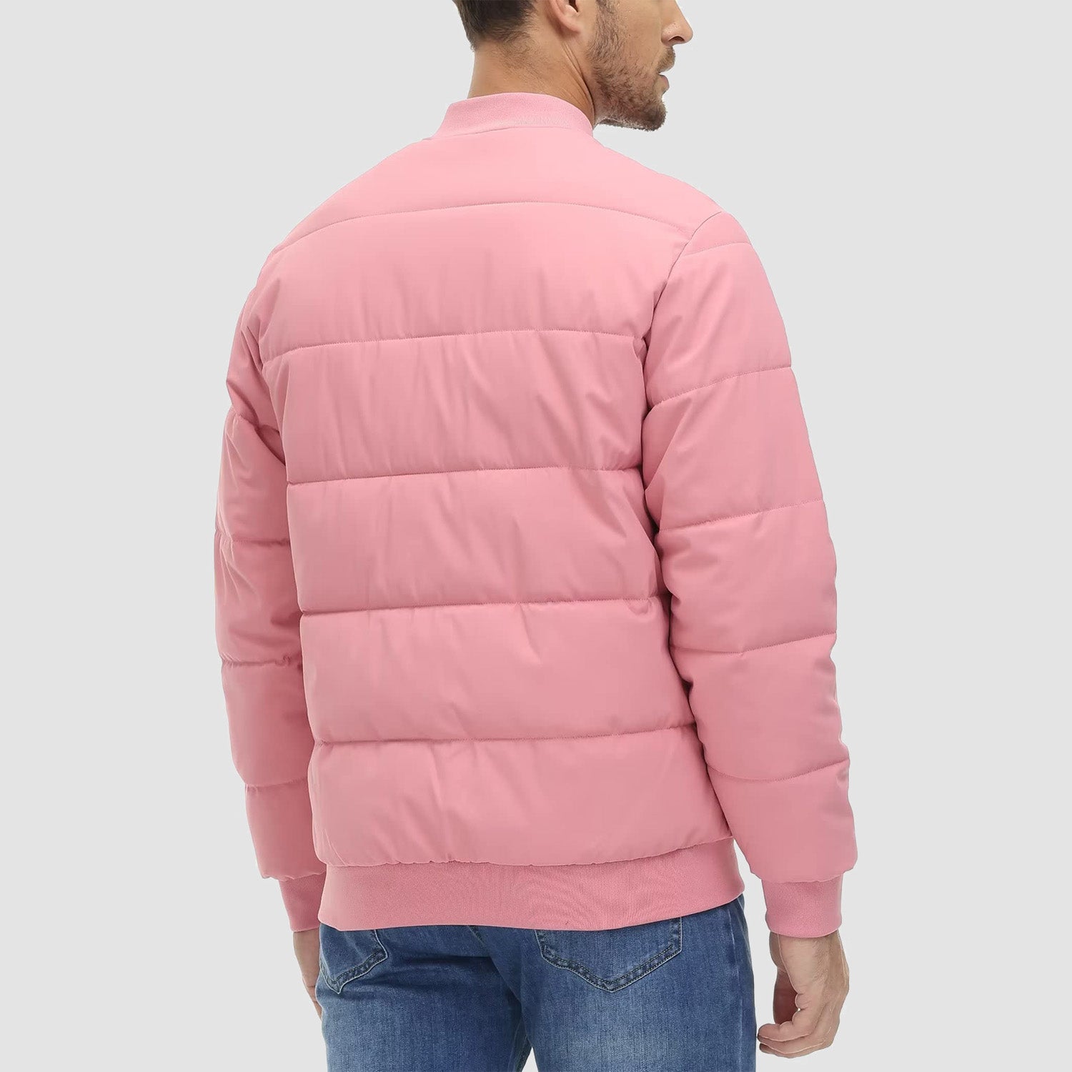Men's Quilted Bomber Puffer Jacket - Warm Windproof Outwear