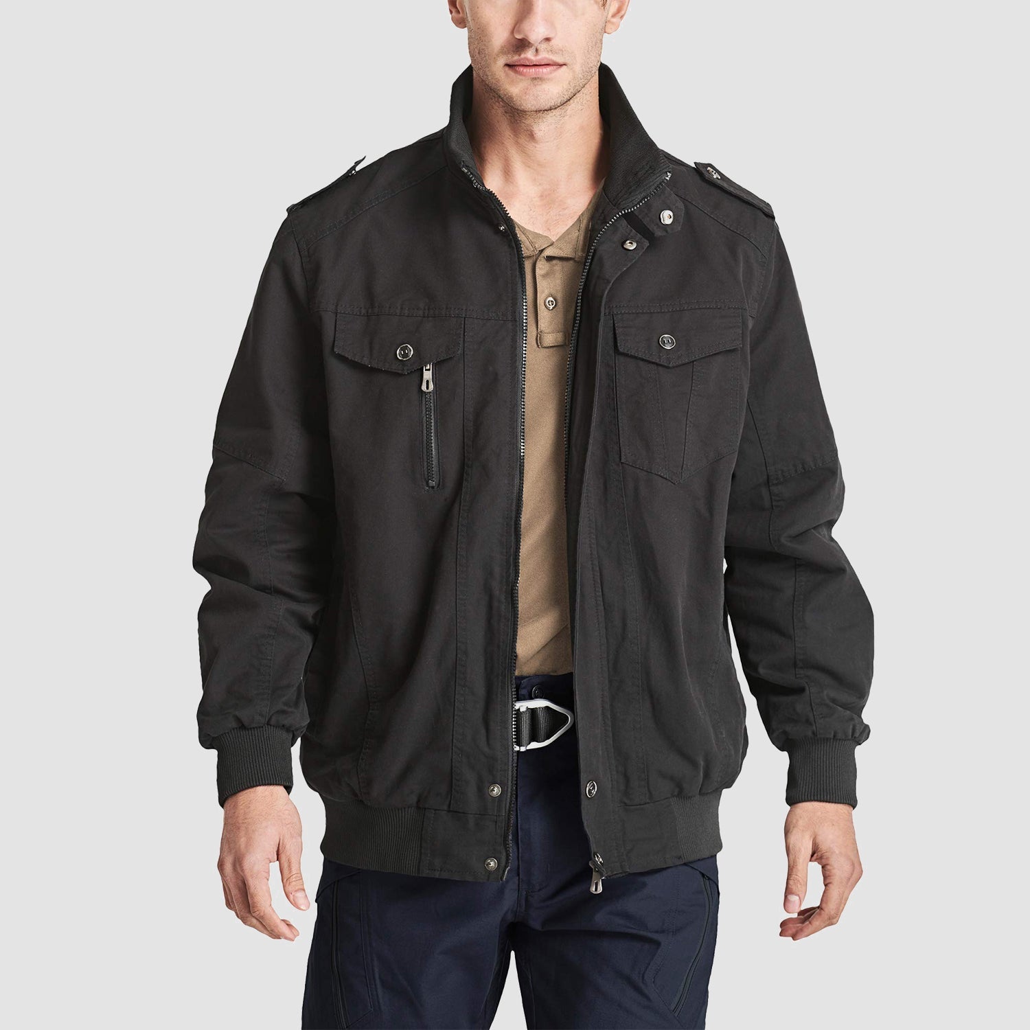 Men's Lightweight Cotton Cargo Jacket with Zip Pockets