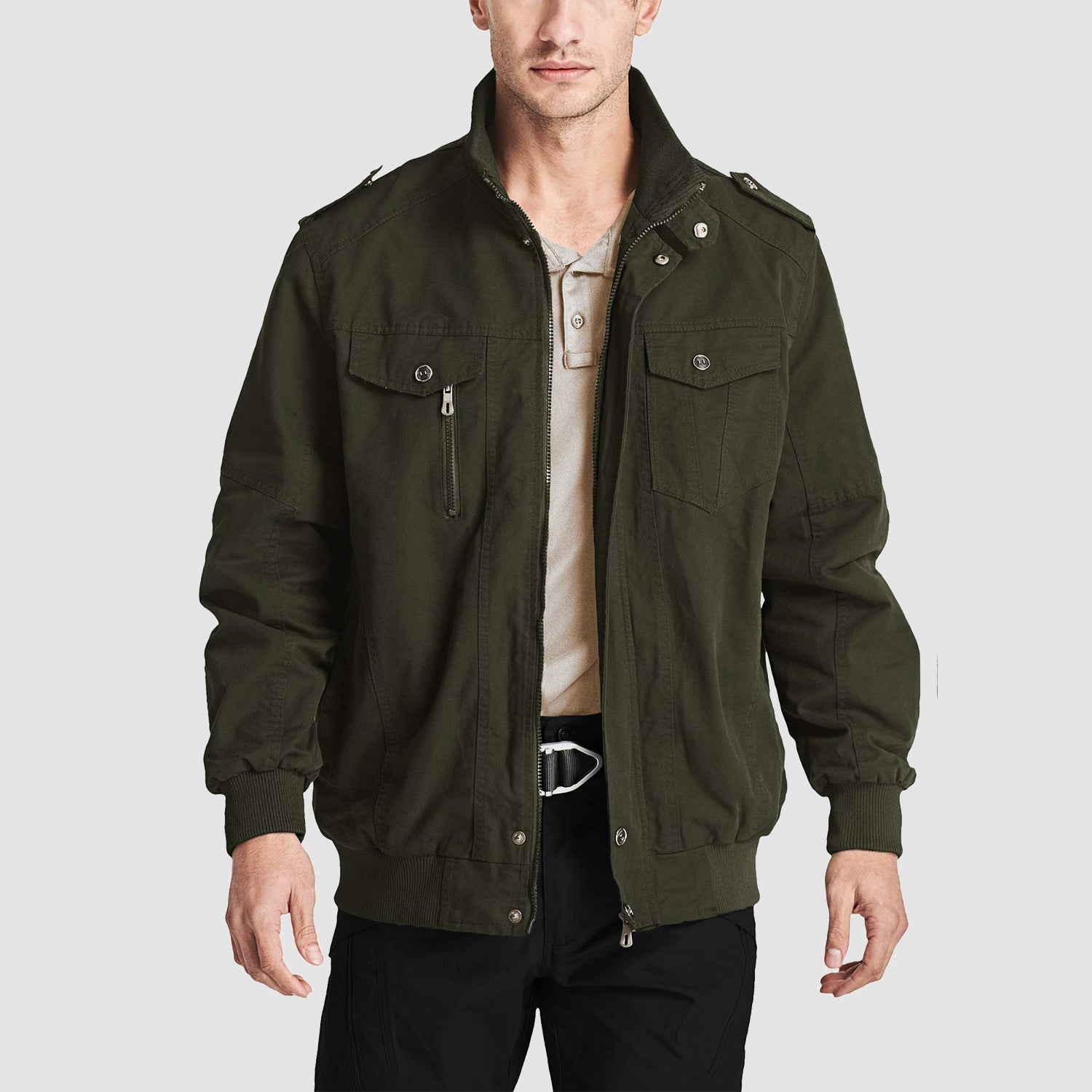 Men's Lightweight Cotton Cargo Jacket with Zip Pockets