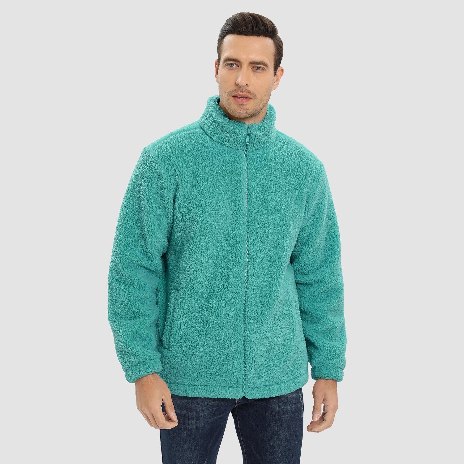 Men's Fluffy Sherpa Fleece Jacket Full Zip Casual Winter Outwear