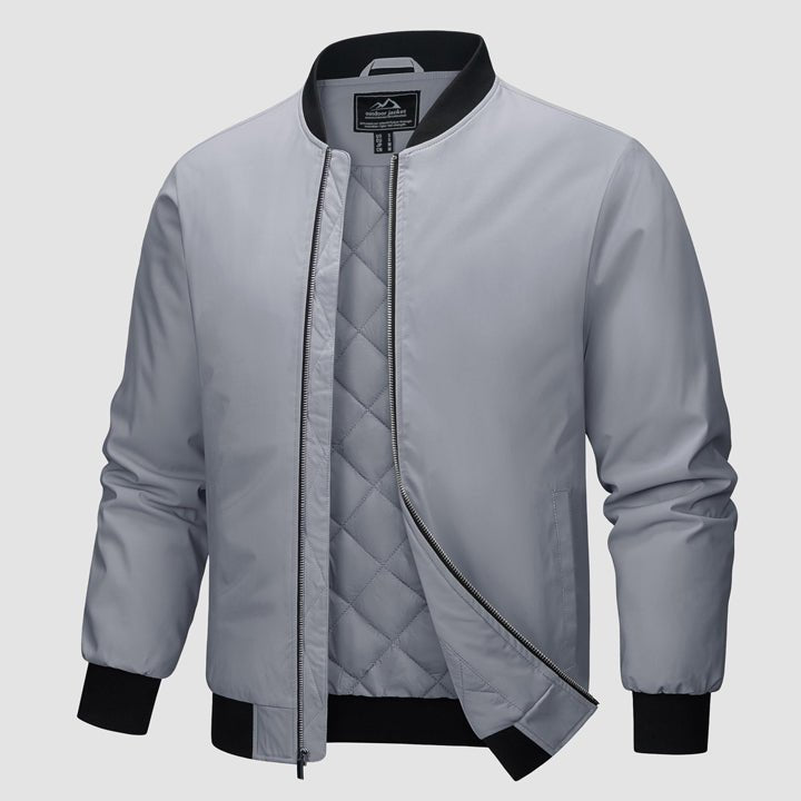 Men's Winter Bomber Jacket, Quilted & Windproof Zip-Up Coa
