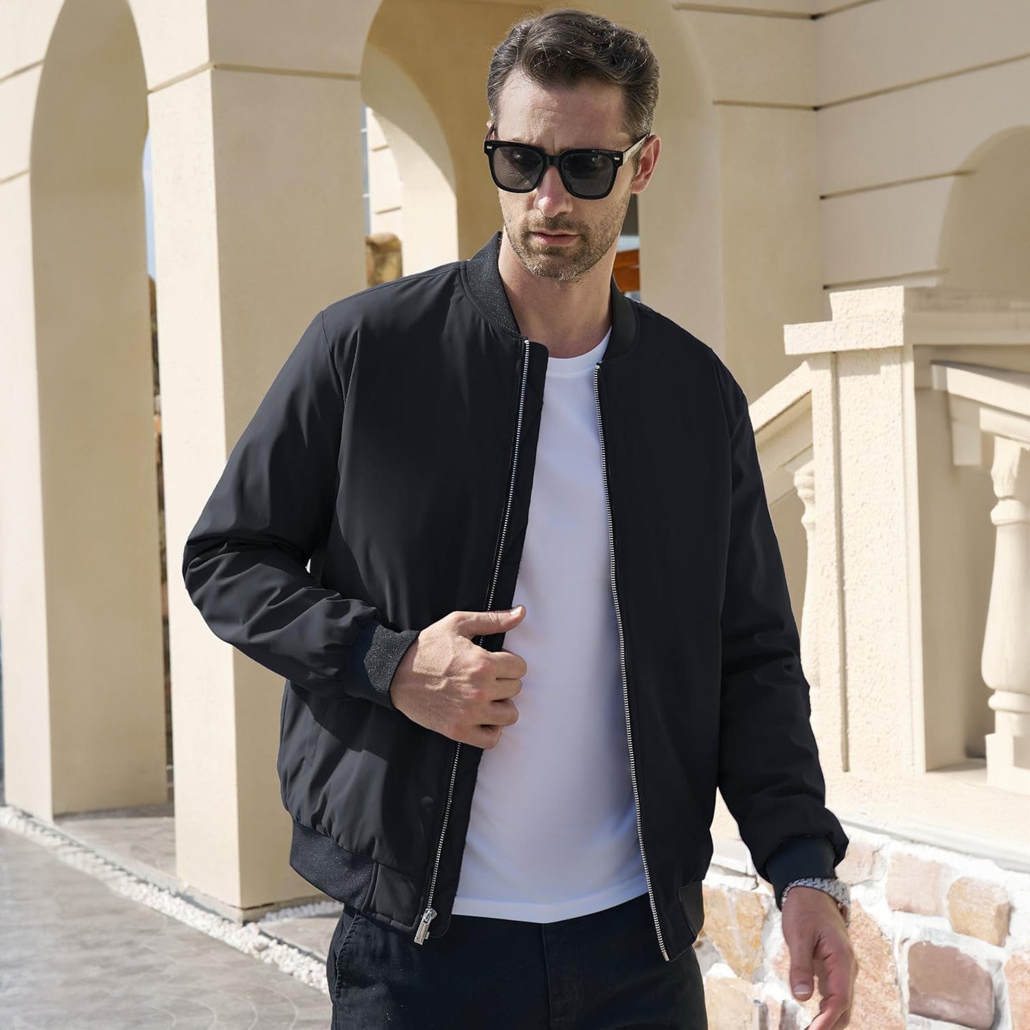 Men's Winter Bomber Jacket, Quilted & Windproof Zip-Up Coa