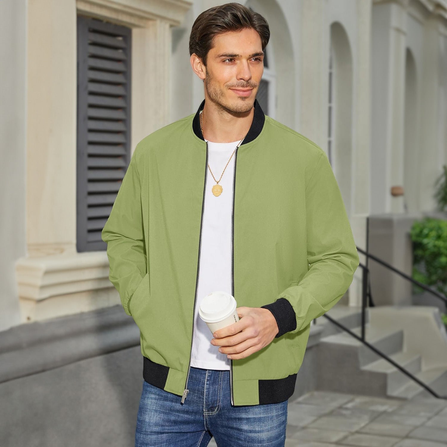 Men's Bomber Jacket Lightweight Windbreaker with Pockets