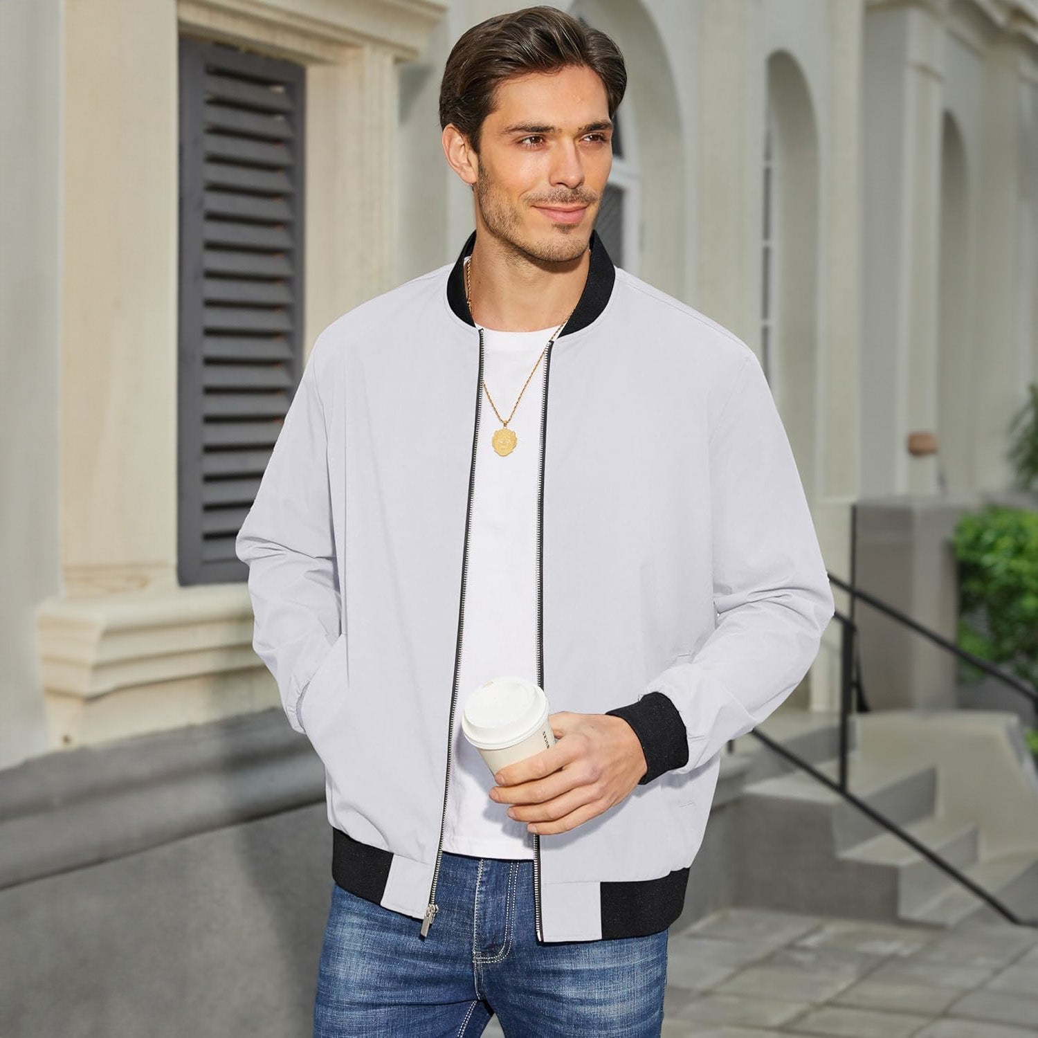 Men's Bomber Jacket Lightweight Windbreaker with Pockets