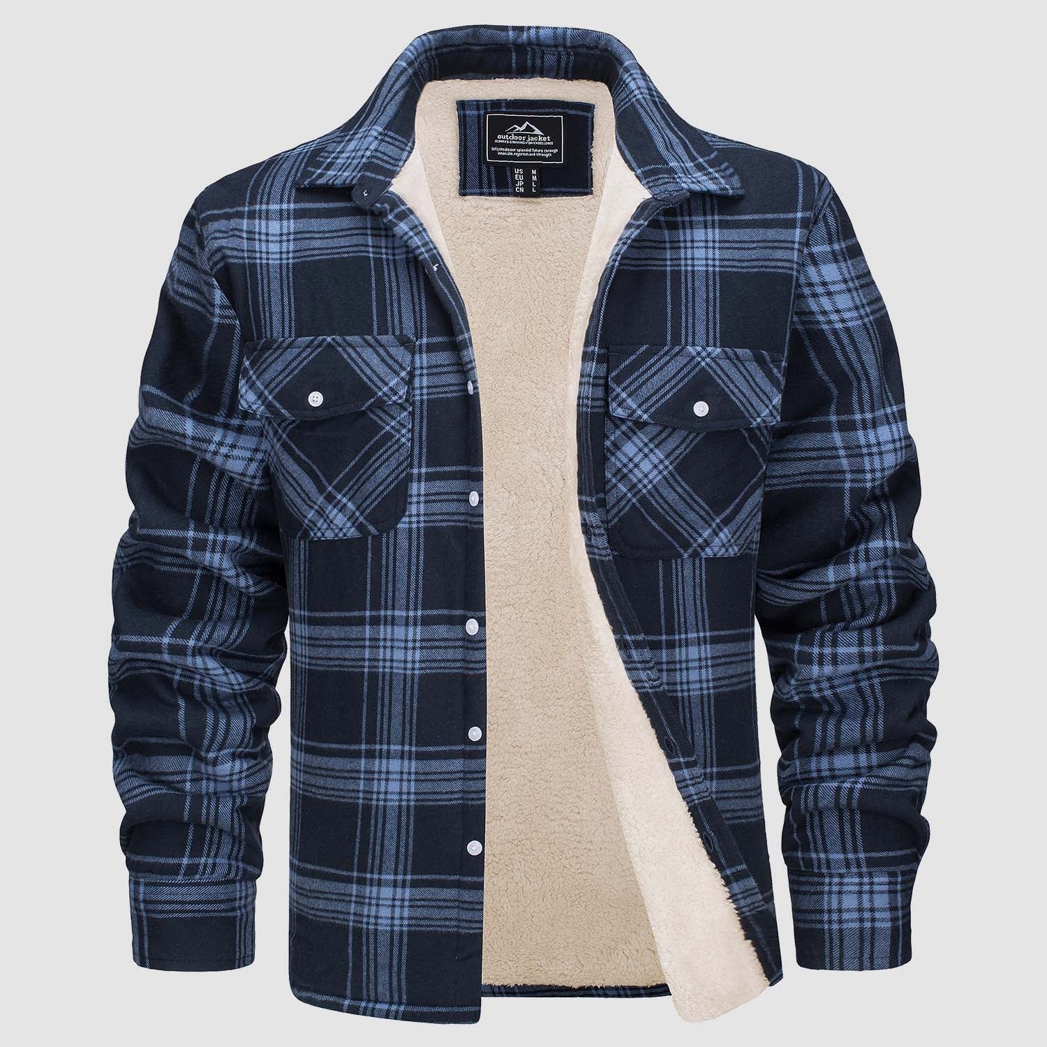 Men's Flannel Shirt Jacket - Fleece Lined Cotton Winter Coat