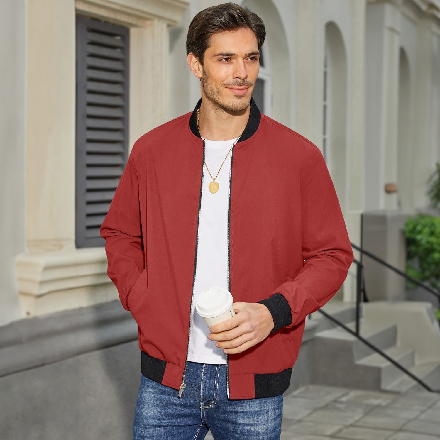 Men's Bomber Jacket Lightweight Windbreaker with Pockets