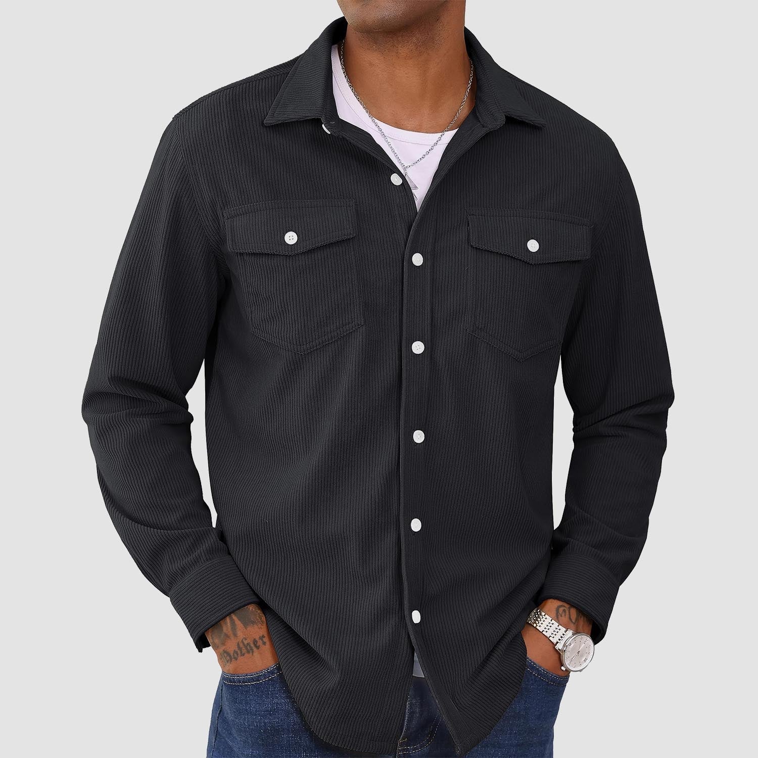 Men's Long Sleeve Corduroy Sun Protection Shirt