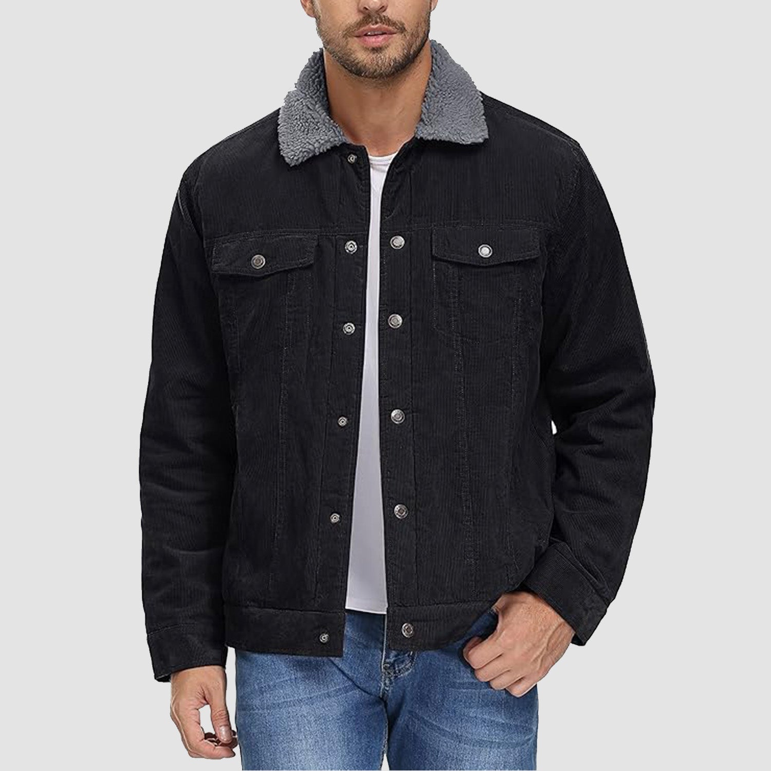 Men's Corduroy Jacket - Sherpa-Lined Winter Coat