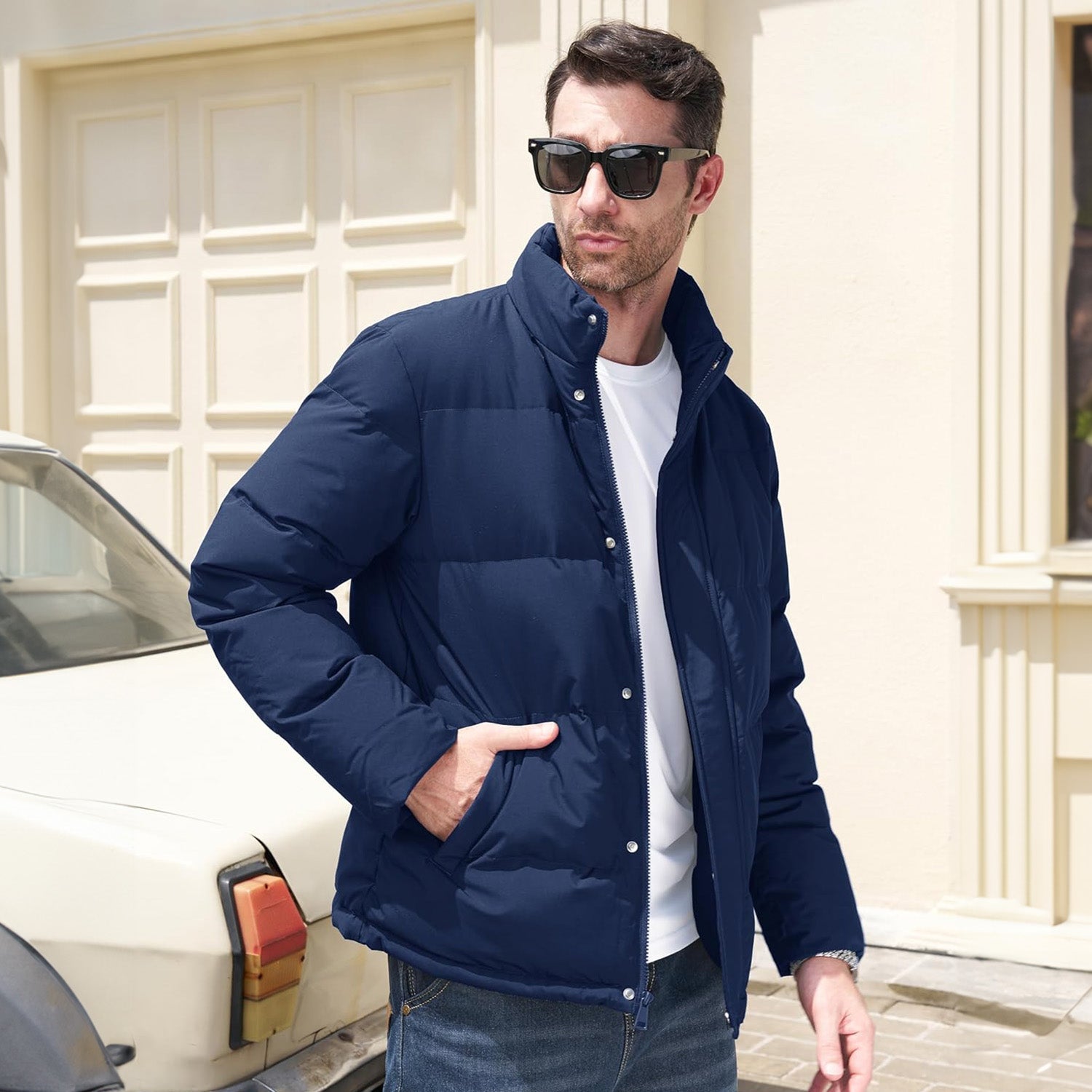 Men's Warm Down Puffer Jacket, Water-Resistant & Windproof