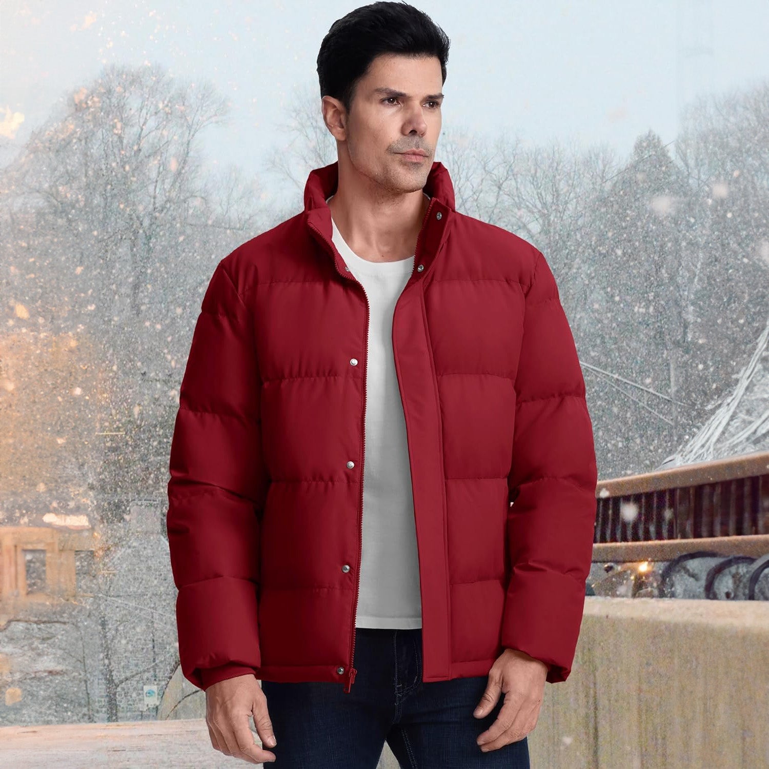 Men's Warm Down Puffer Jacket, Water-Resistant & Windproof