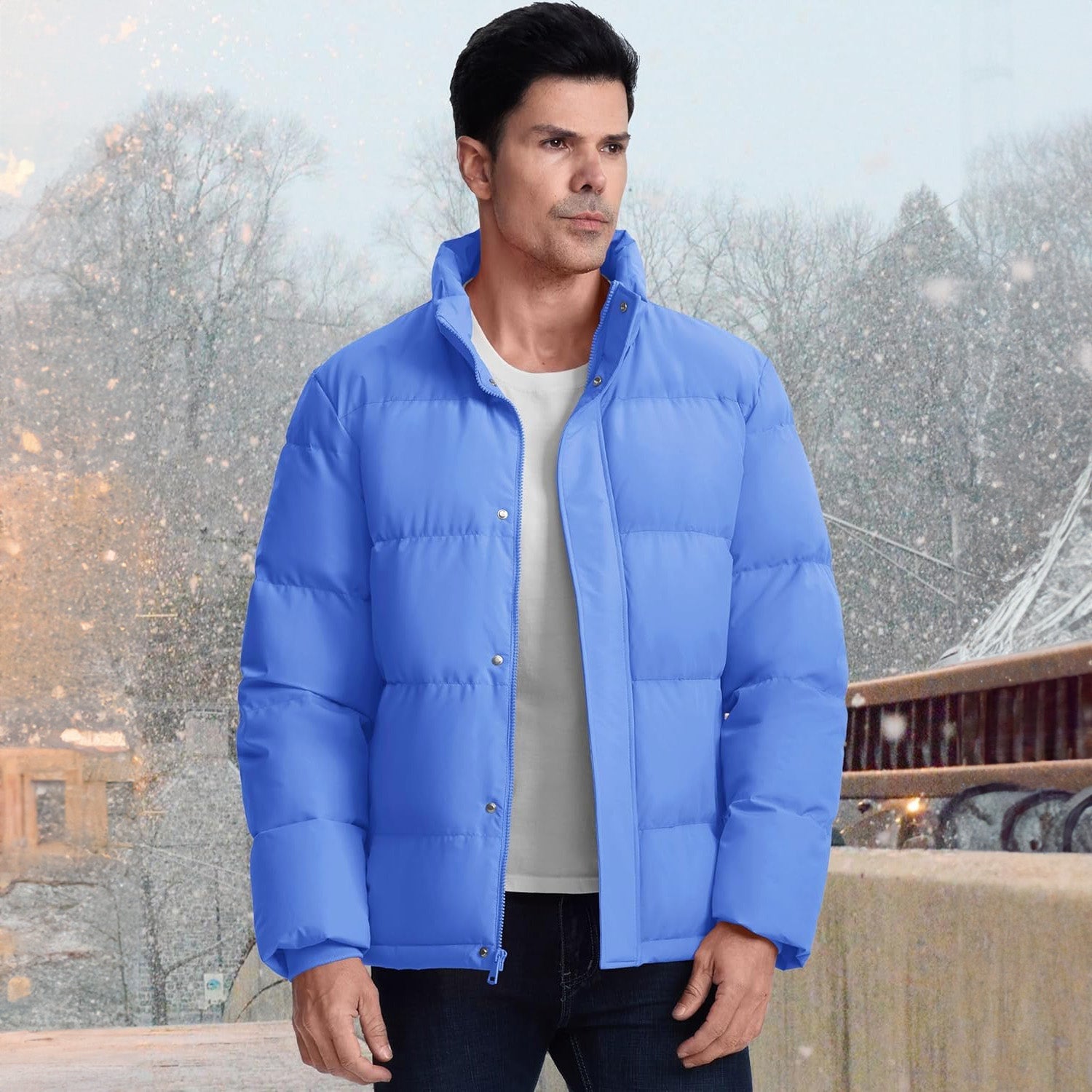 Men's Warm Down Puffer Jacket, Water-Resistant & Windproof