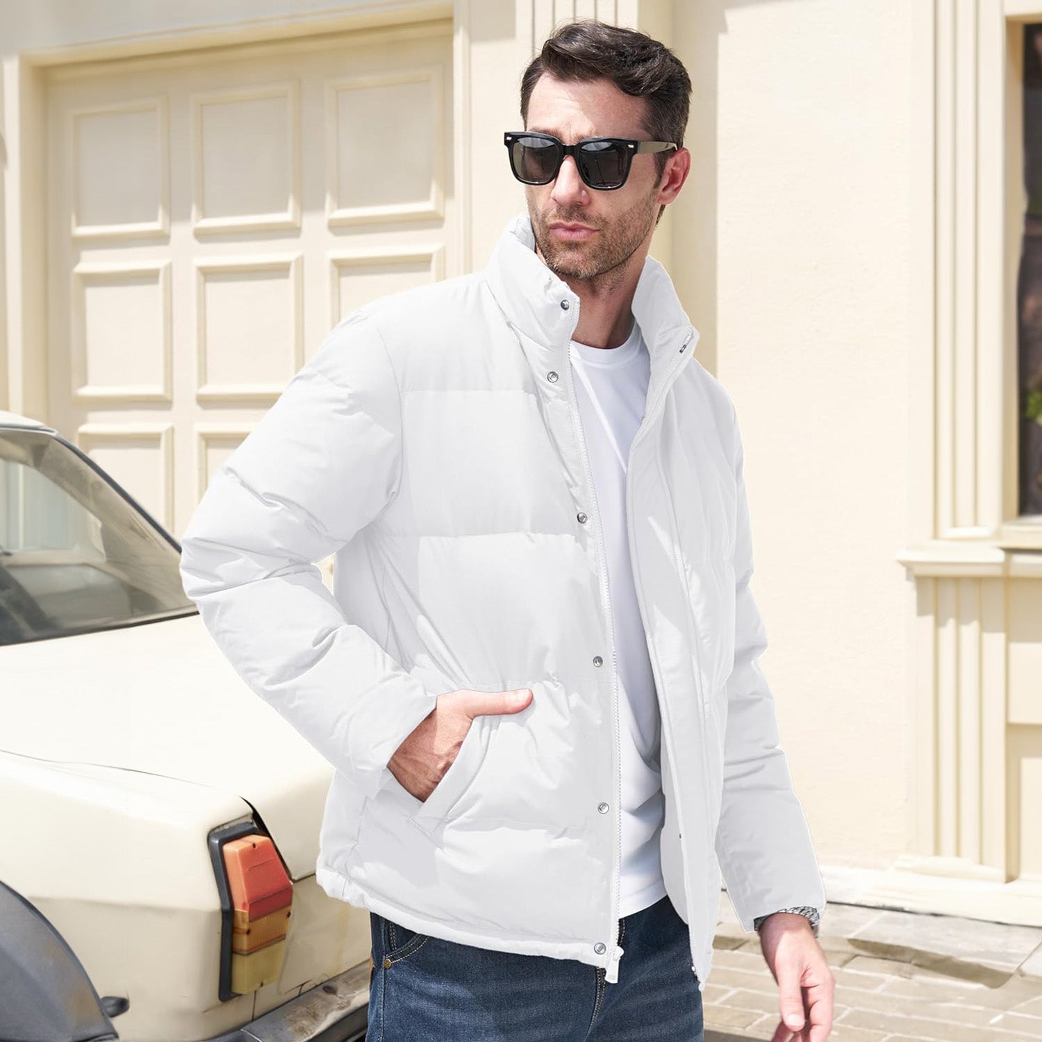 Men's Warm Down Puffer Jacket, Water-Resistant & Windproof