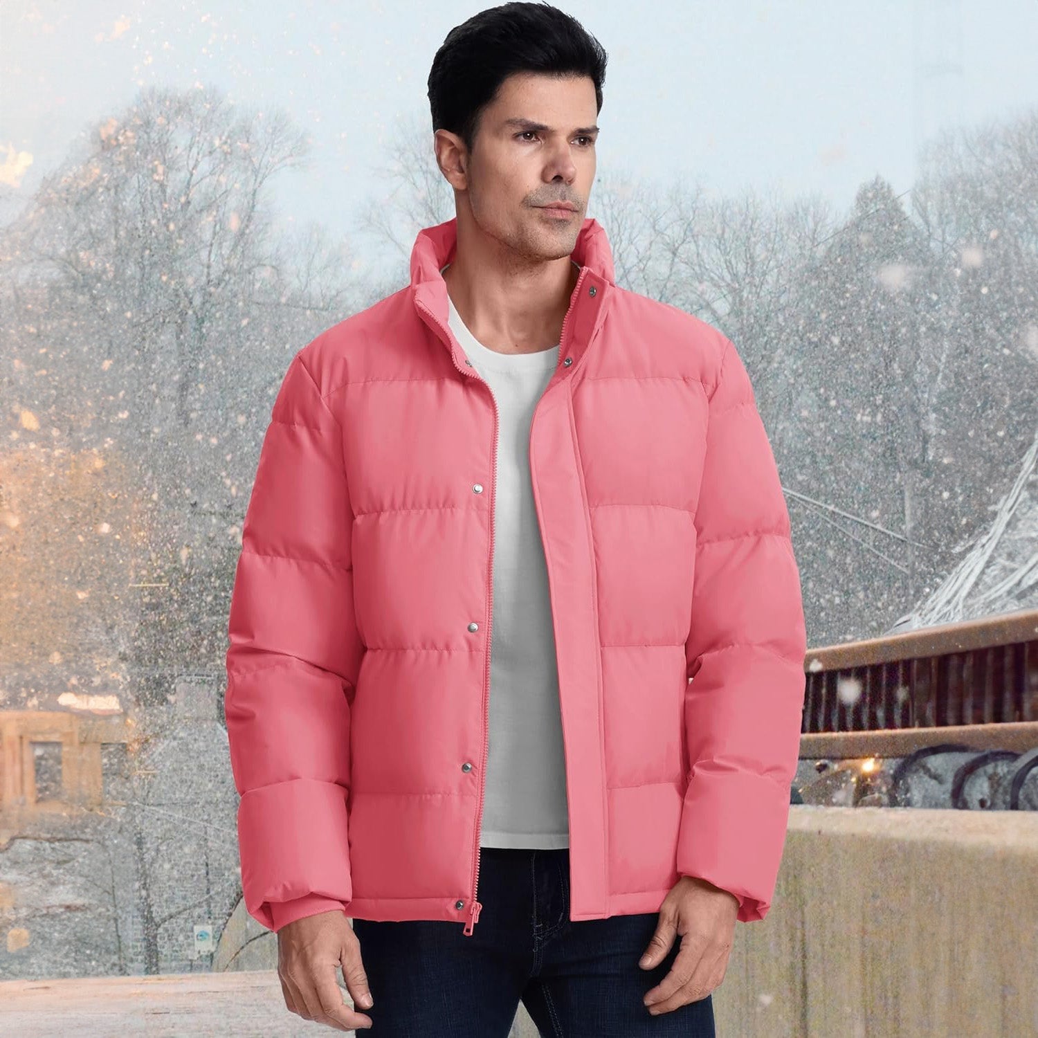 Men's Warm Down Puffer Jacket, Water-Resistant & Windproof