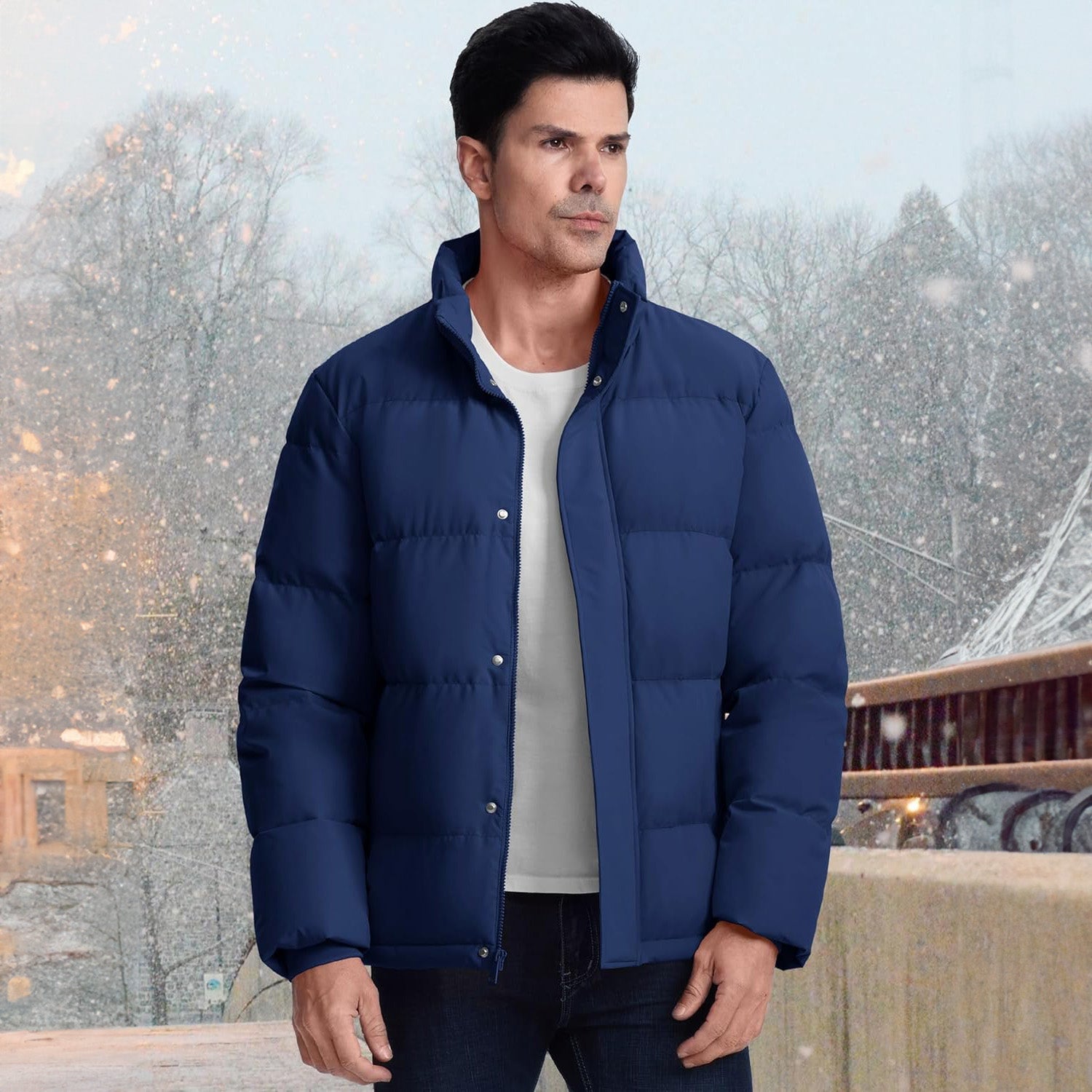 Men's Warm Down Puffer Jacket, Water-Resistant & Windproof