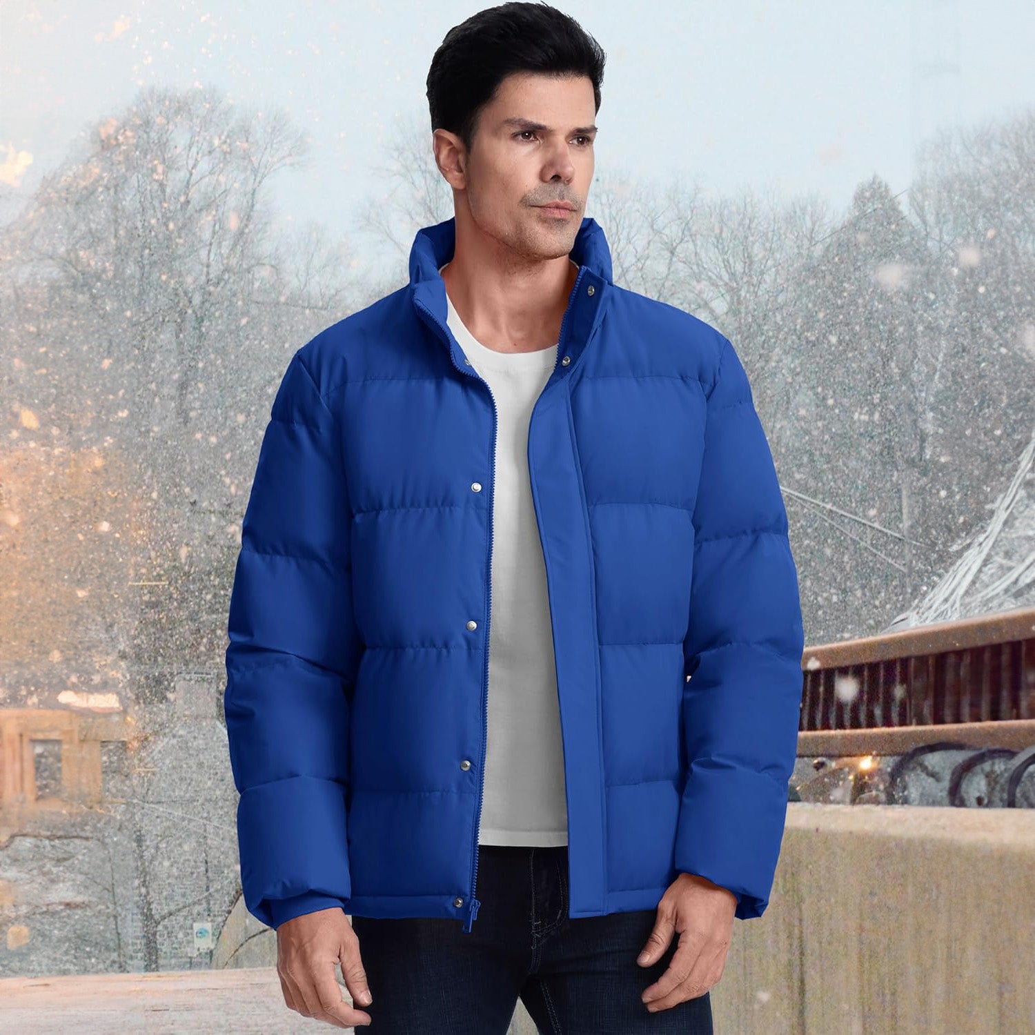 Men's Warm Down Puffer Jacket, Water-Resistant & Windproof