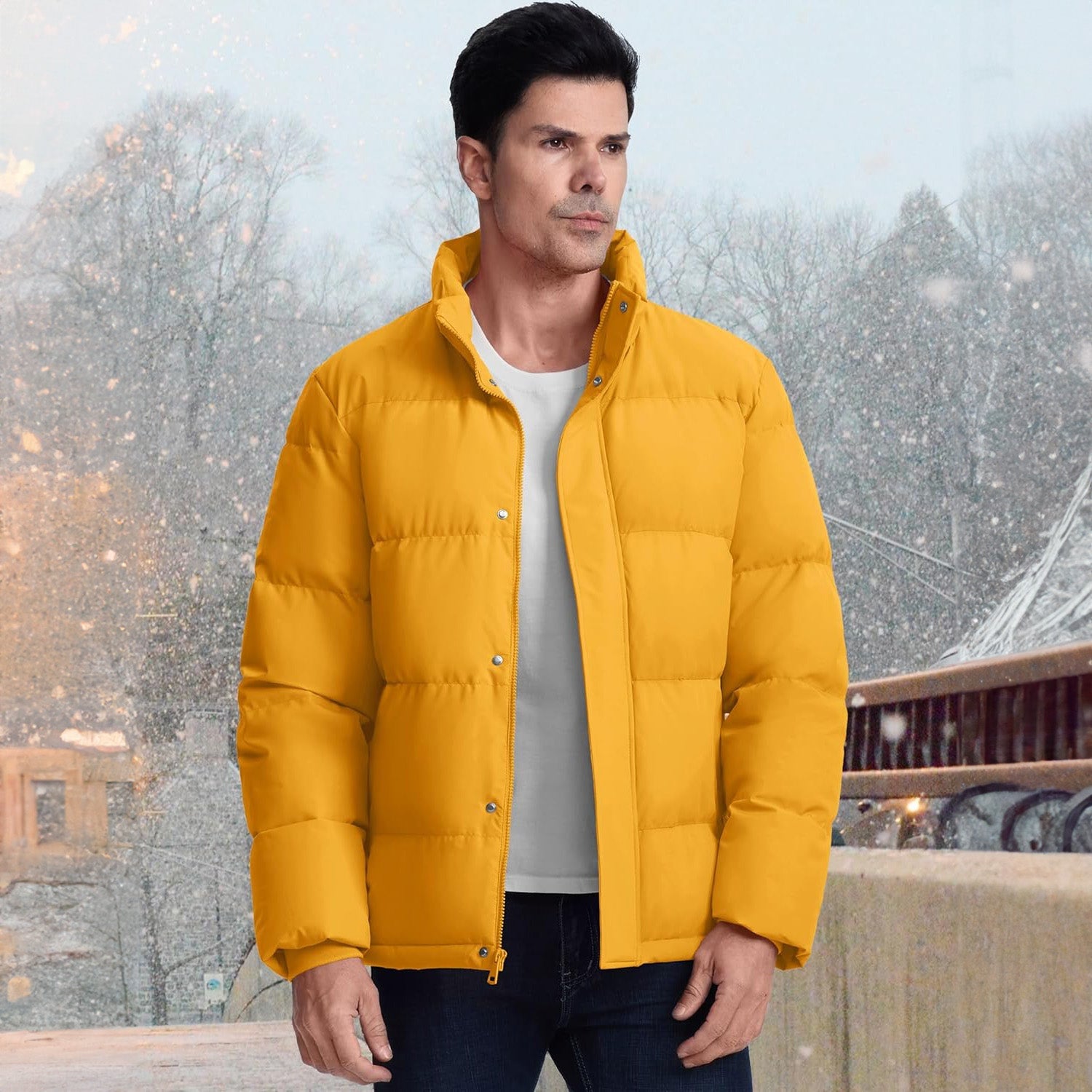 Men's Warm Down Puffer Jacket, Water-Resistant & Windproof
