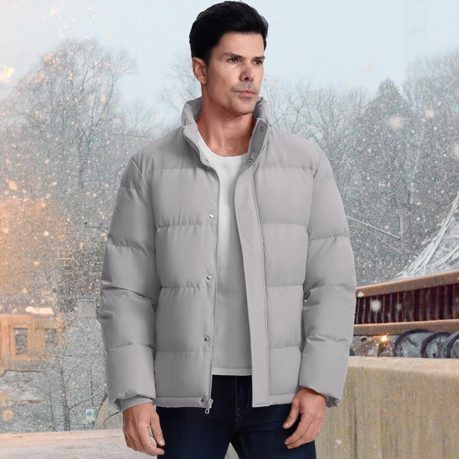Men's Warm Down Puffer Jacket, Water-Resistant & Windproof