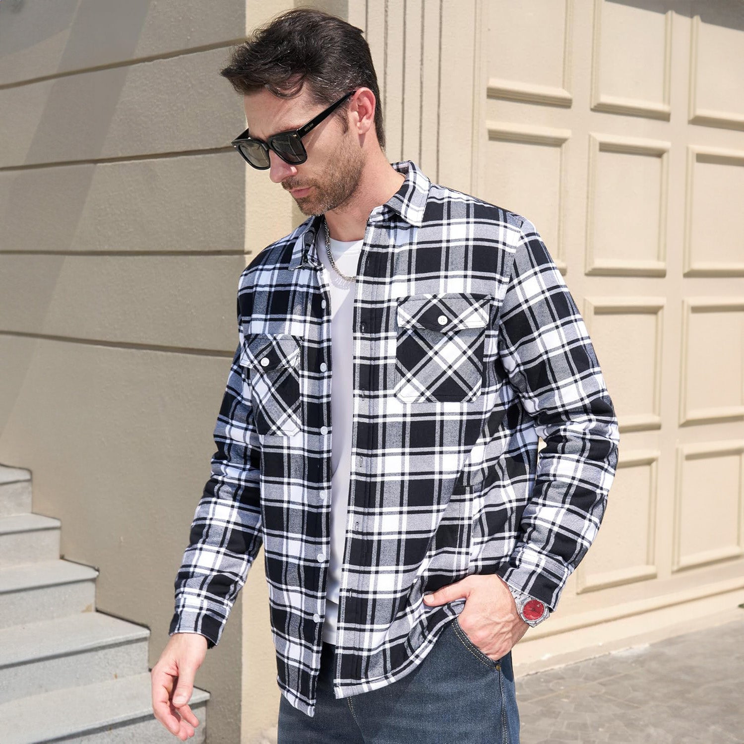 Men's Flannel Shirt Jacket - Fleece Lined Cotton Winter Coat