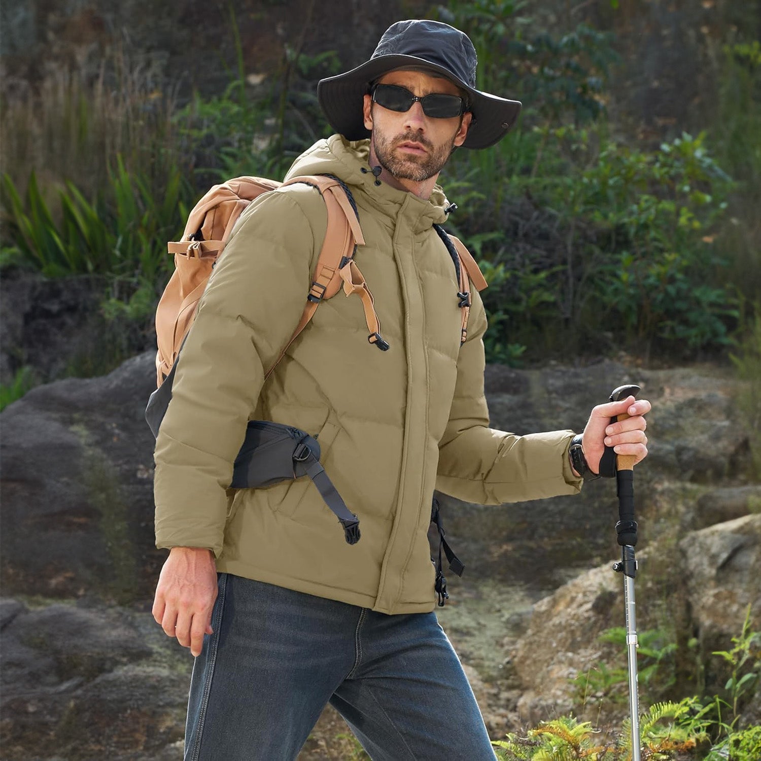 Men's Hooded Down Puffer Jacket, Water-Resistant & Windproof