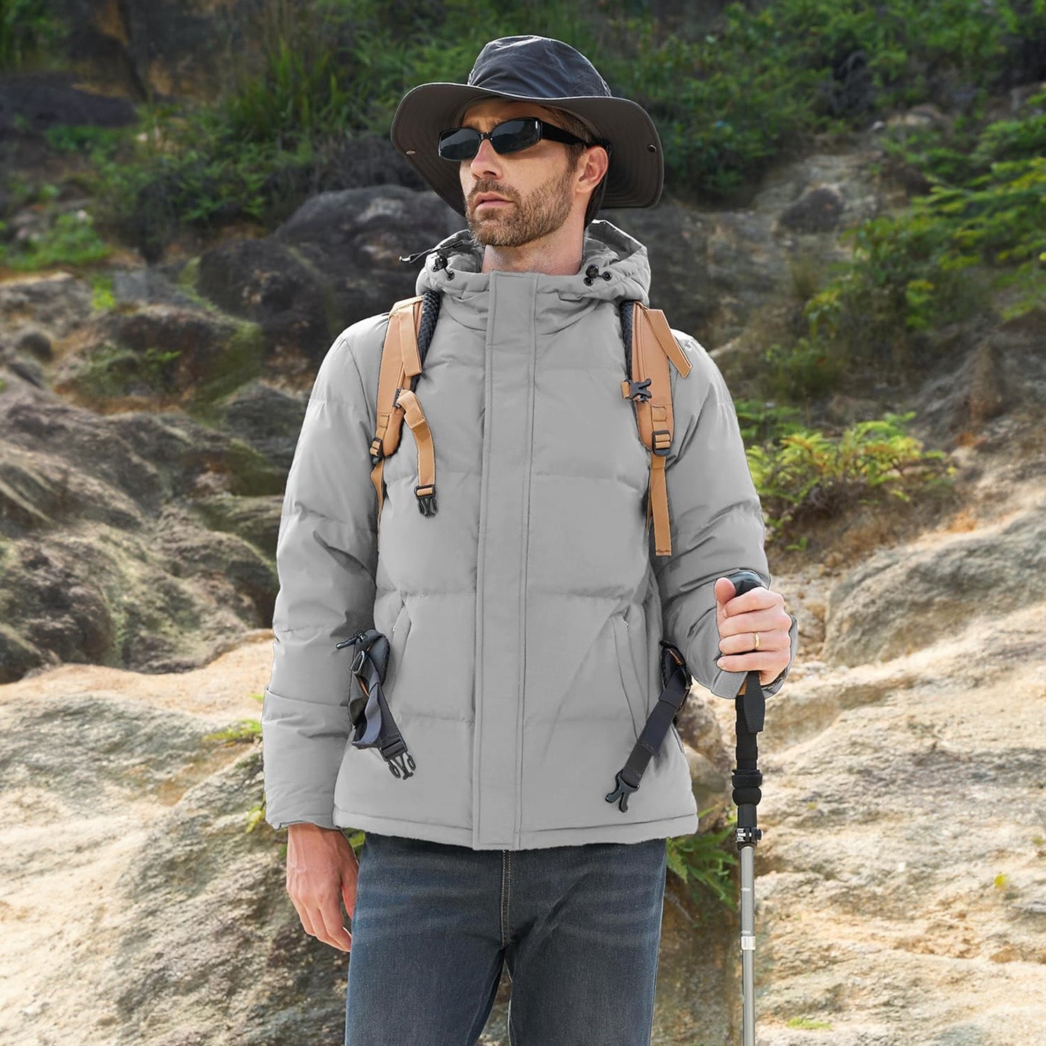 Men's Hooded Down Puffer Jacket, Water-Resistant & Windproof