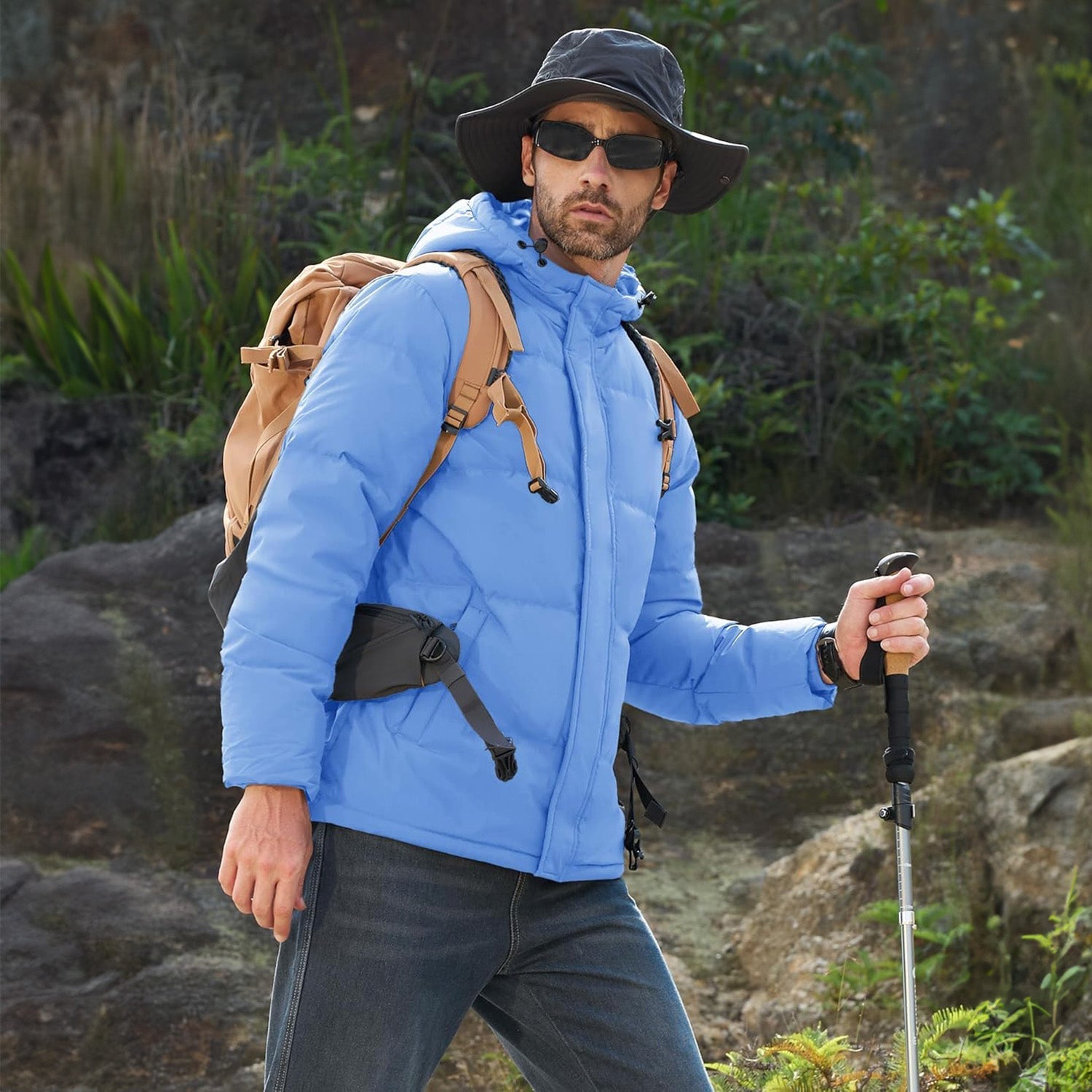 Men's Hooded Down Puffer Jacket, Water-Resistant & Windproof