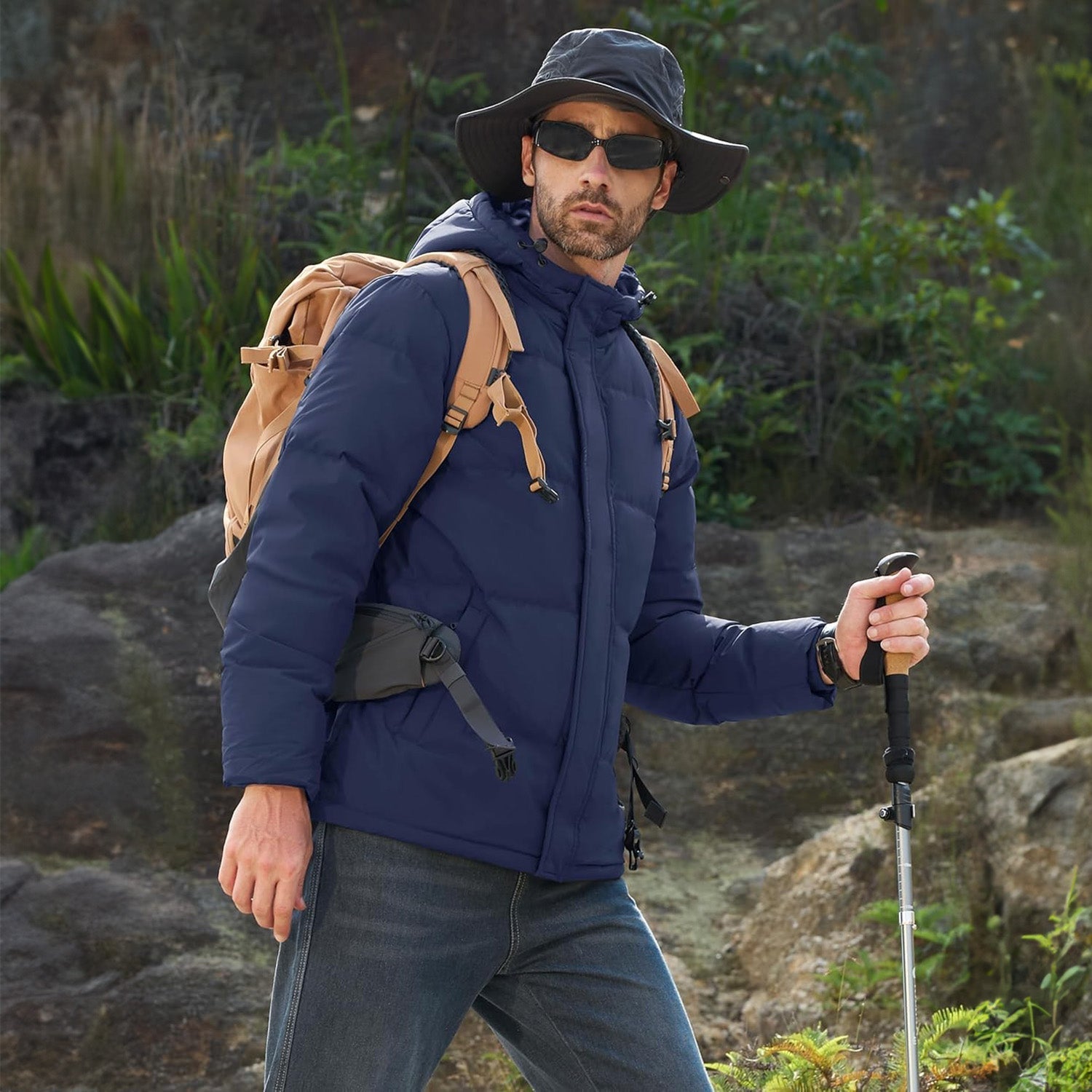 Men's Hooded Down Puffer Jacket, Water-Resistant & Windproof