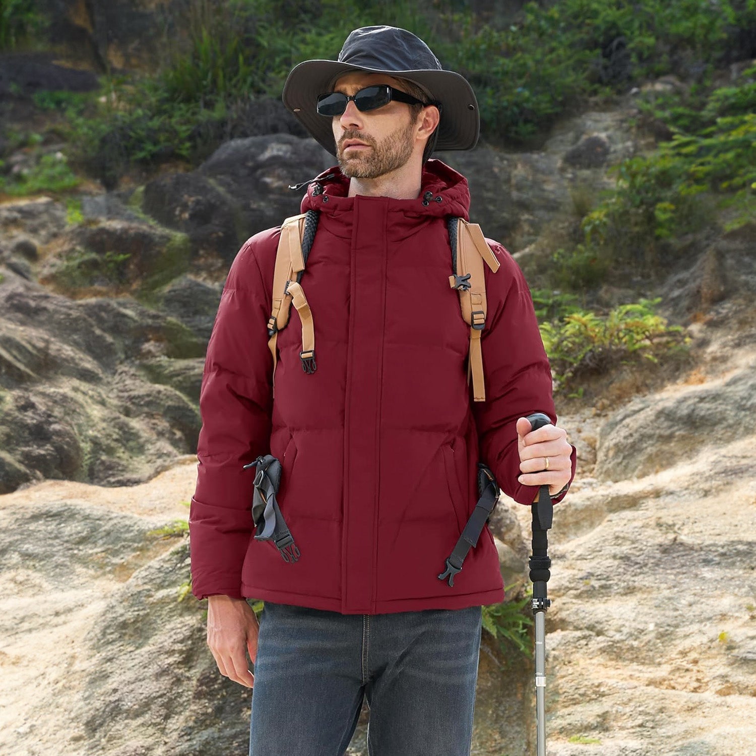 Men's Hooded Down Puffer Jacket, Water-Resistant & Windproof