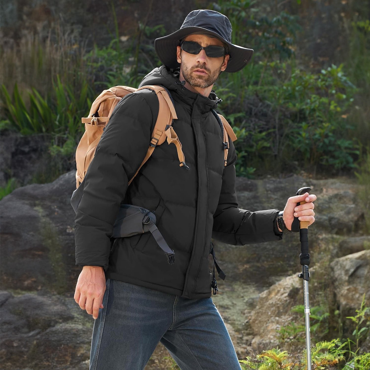 Men's Hooded Down Puffer Jacket, Water-Resistant & Windproof