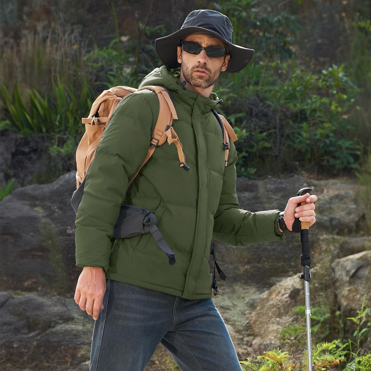 Men's Hooded Down Puffer Jacket, Water-Resistant & Windproof