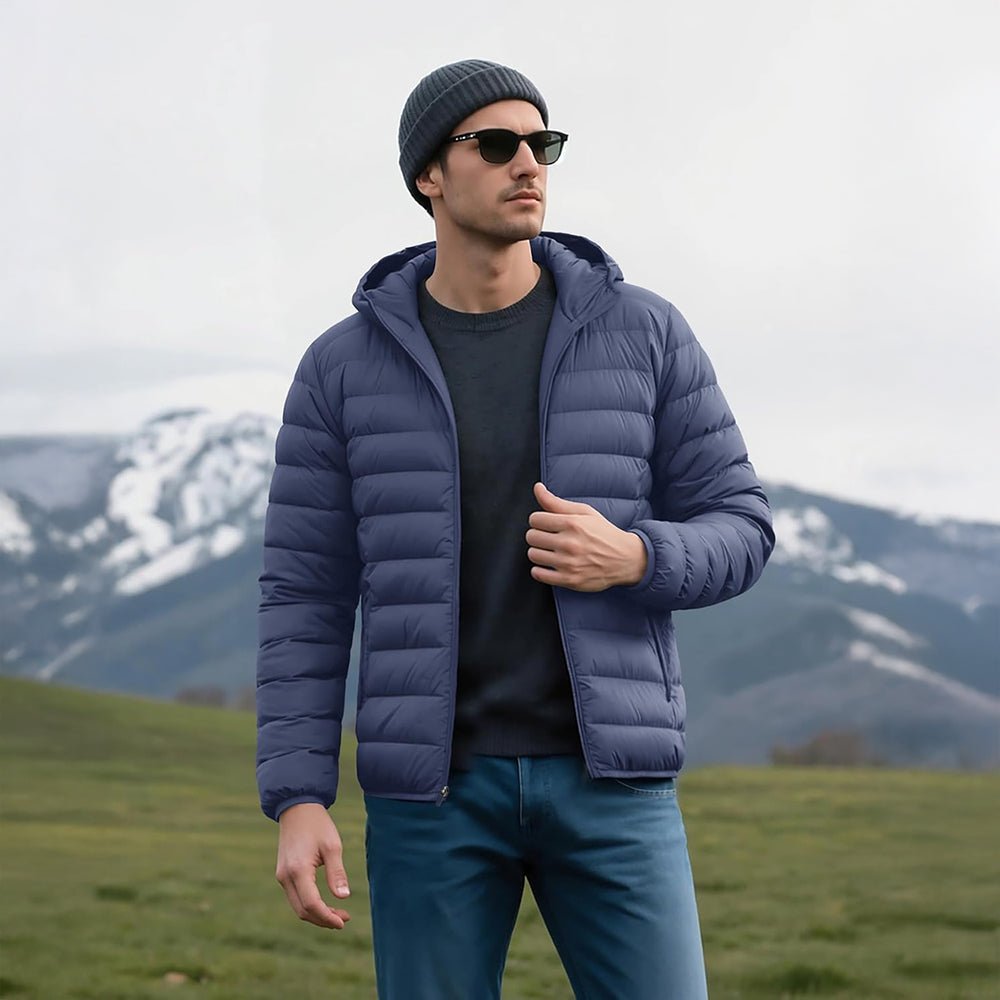 Men's Lightweight Hooded Puffer Jacket - Quilted Winter Coat