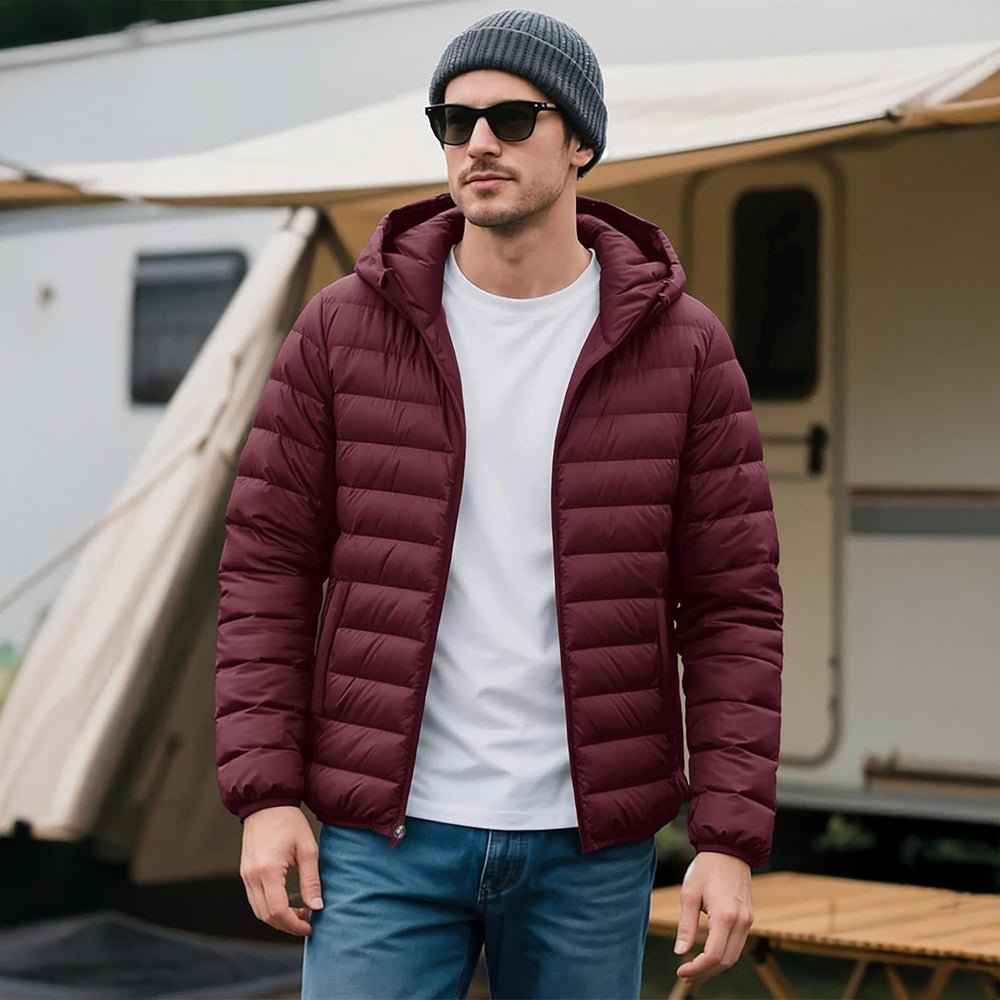 Men's Lightweight Hooded Puffer Jacket - Quilted Winter Coat